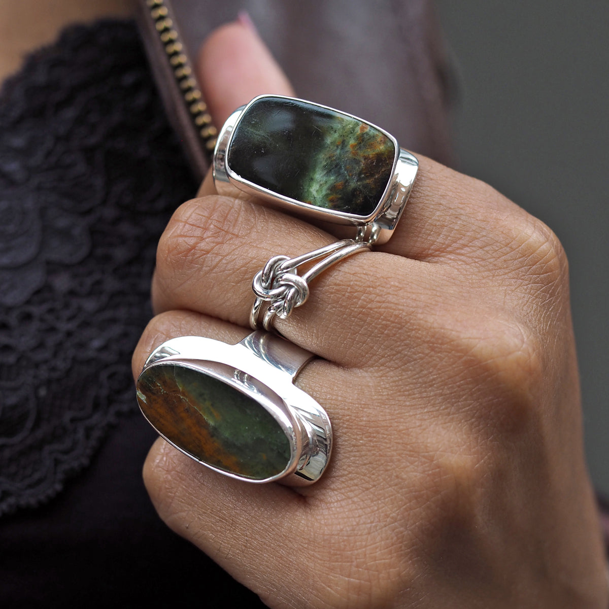 Monet Chrome Chalcedony Adjustable Medium Oval Ring