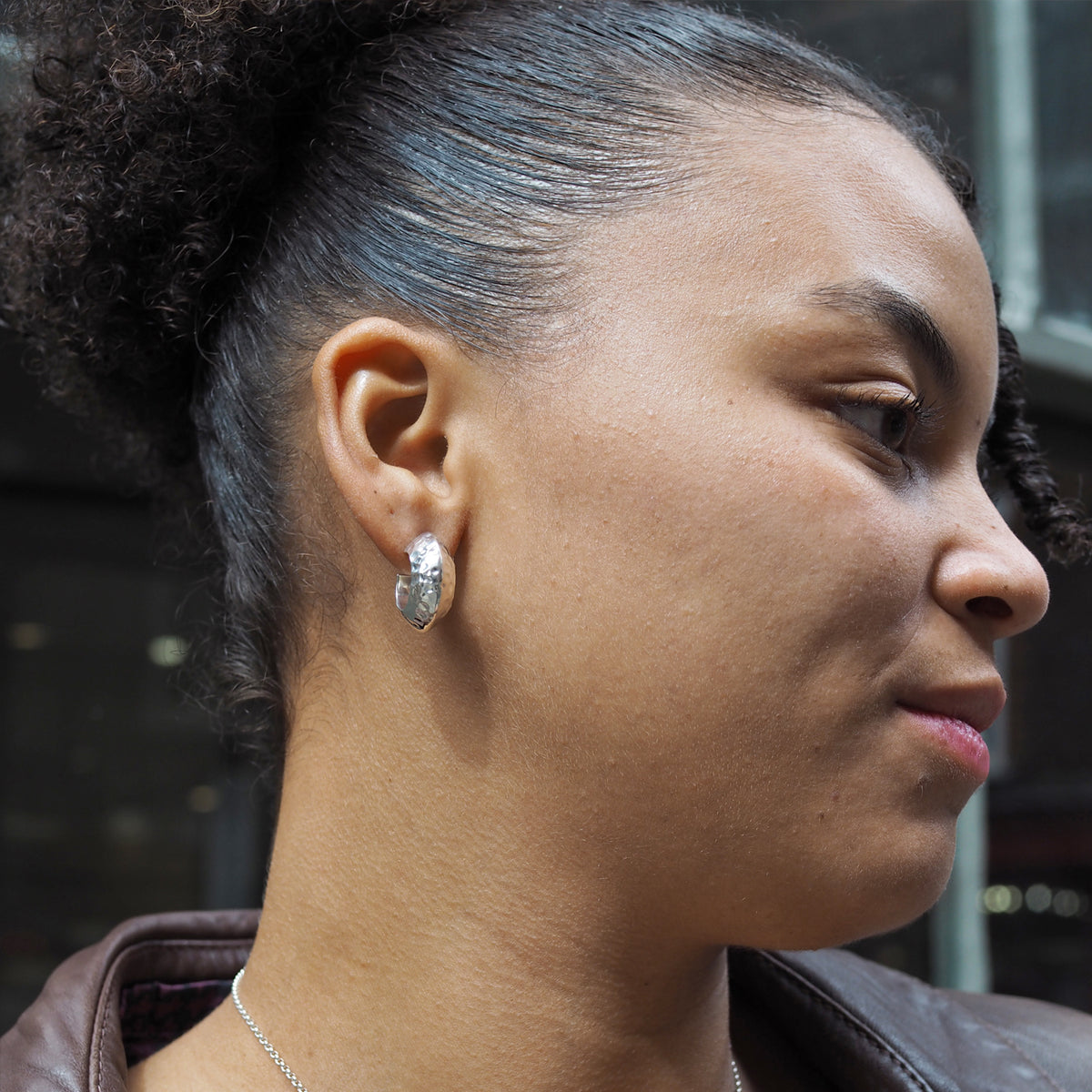 Rowena Hammered Sterling Silver Hoop Earrings