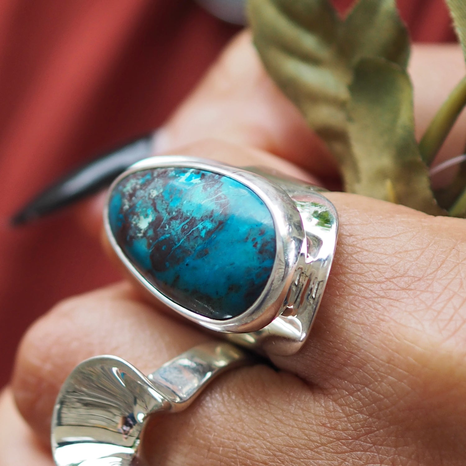 Monet Shattuckite Gemstone Medium Adjustable Ring A Set in Sterling Silver