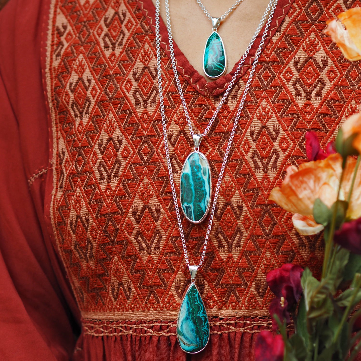 Monet Shattuckite Gemstone XXL Pendant A Set in Sterling Silver
