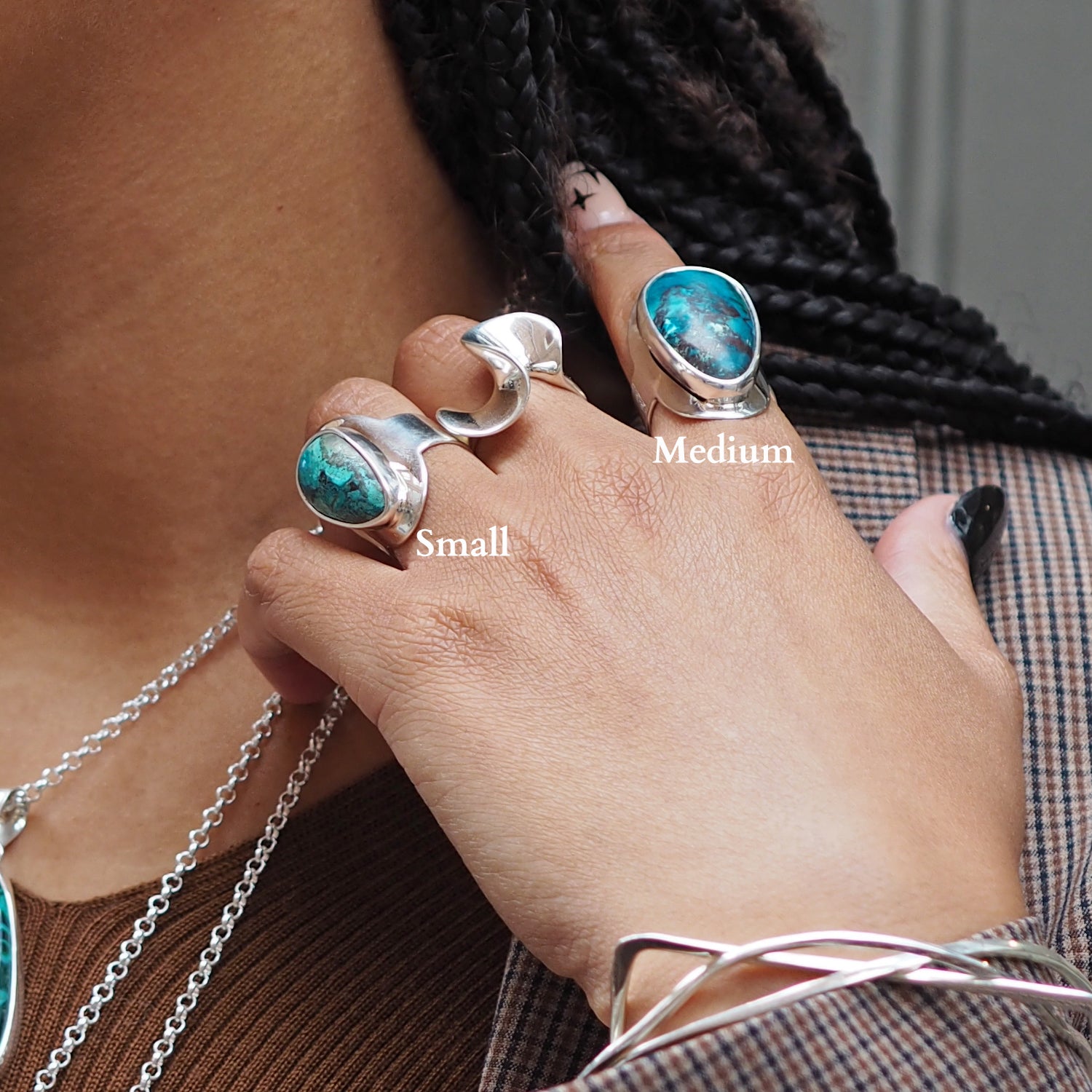 Monet Shattuckite Gemstone Medium Adjustable Ring A Set in Sterling Silver