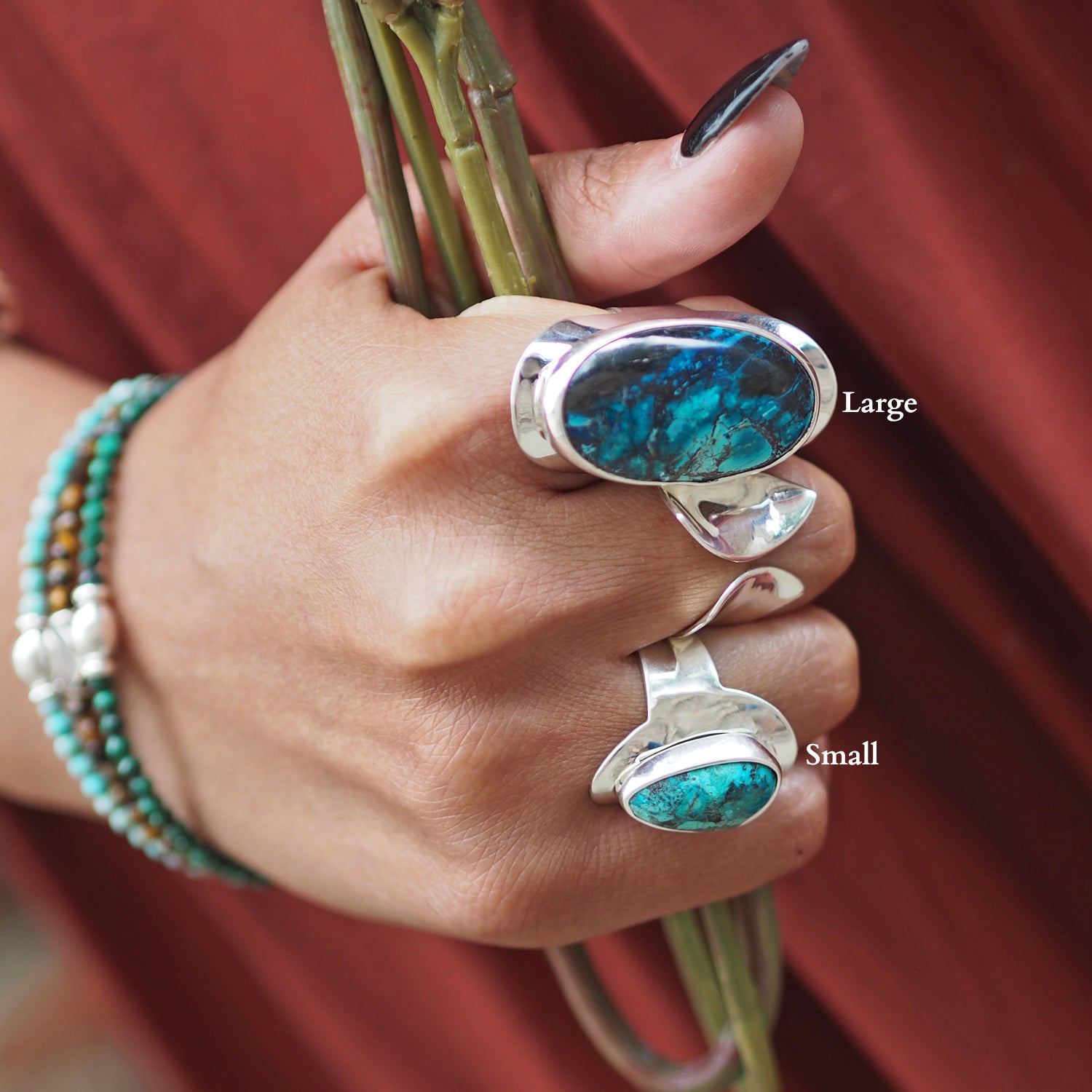 Monet Shattuckite Gemstone Small Adjustable Ring A Set in Sterling Silver