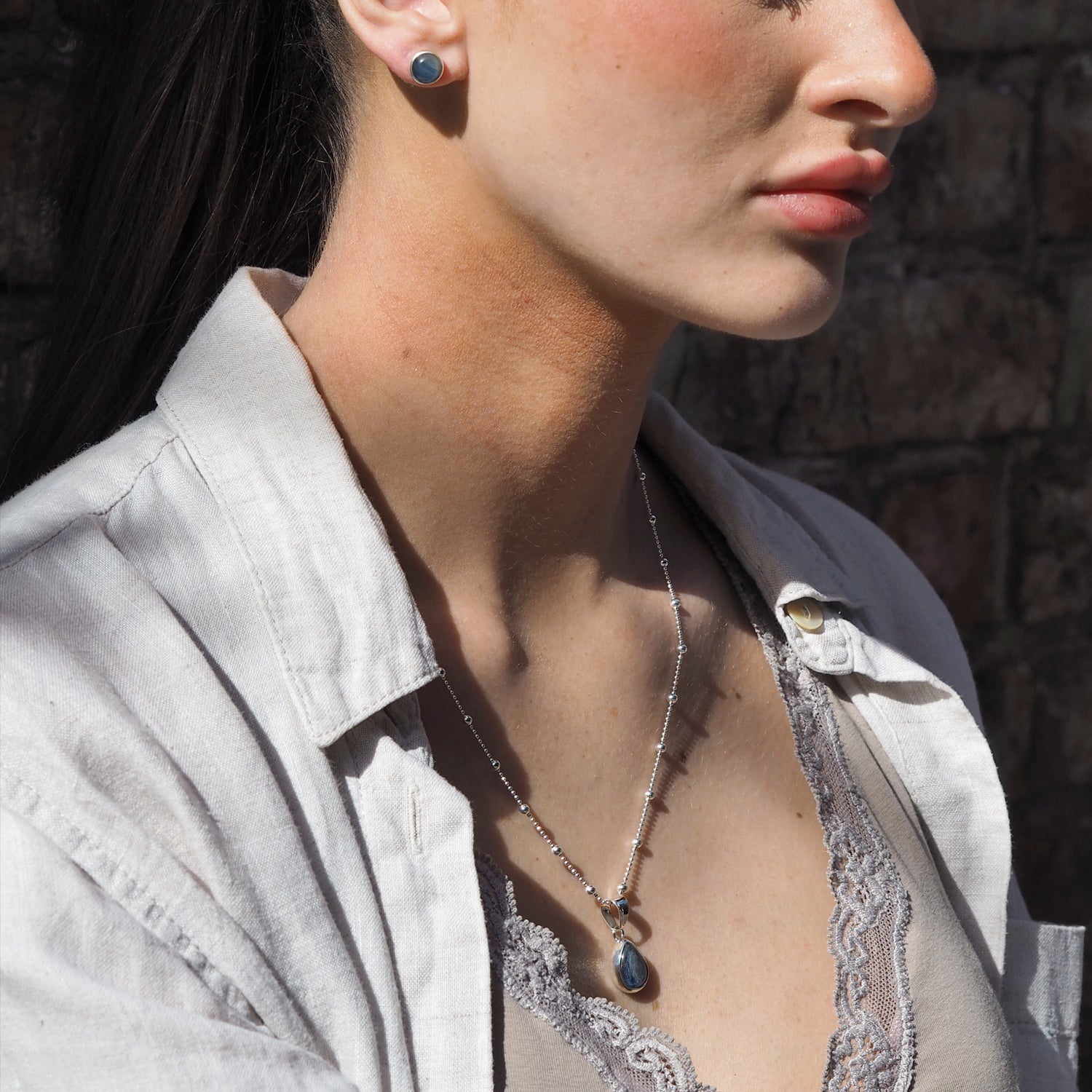 Alba Kyanite Small Round Stud Earrings