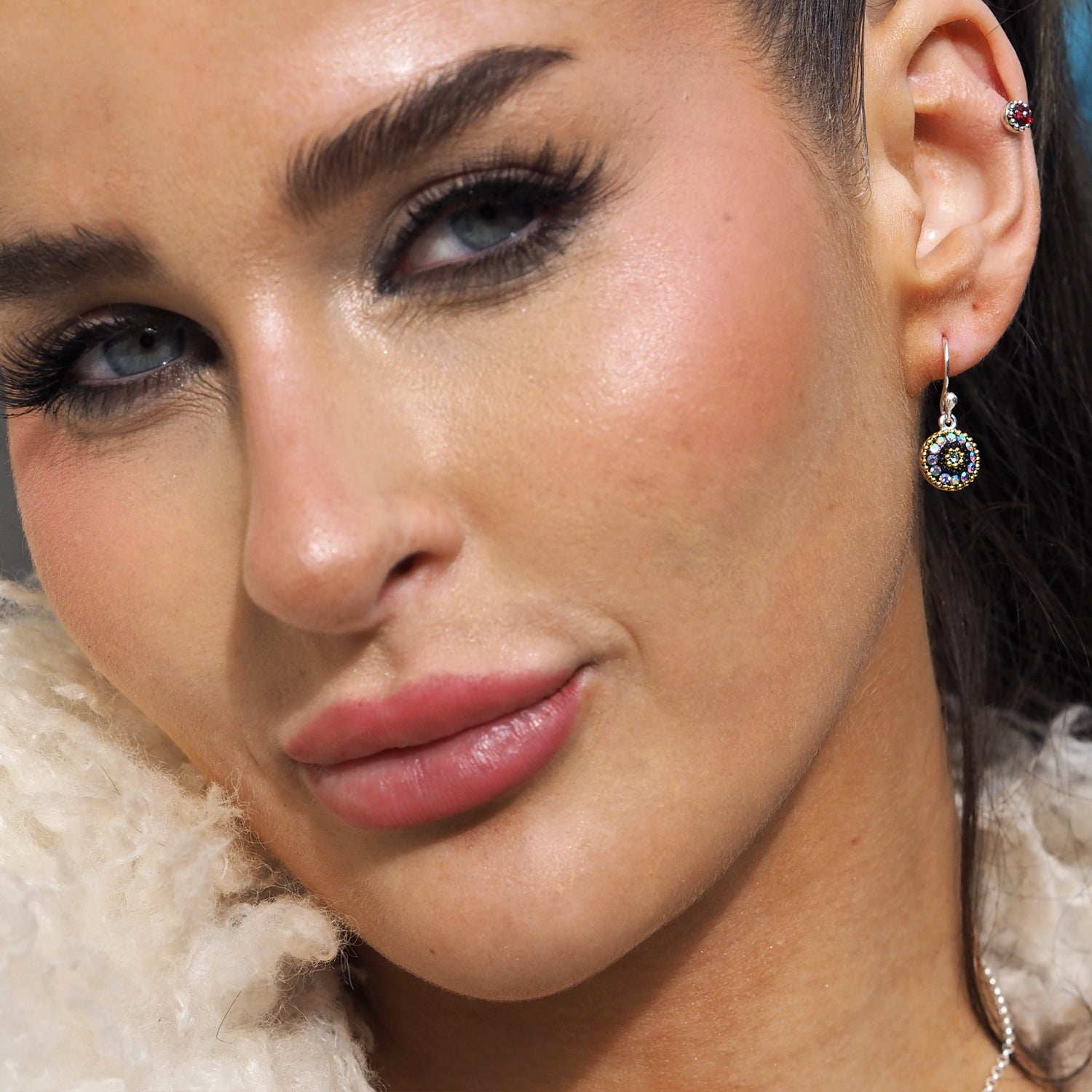 Allegra Purple Shimmer Round Drop Earrings