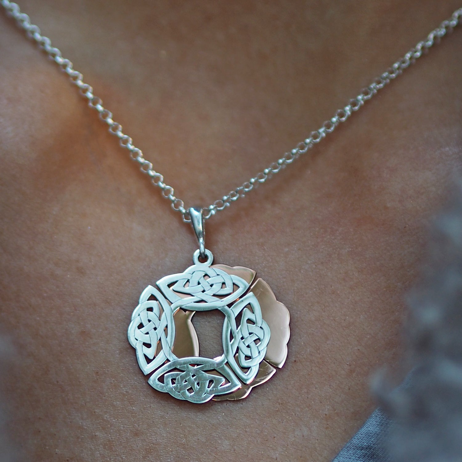 Celtic Dara Knot Copper & Silver Pendant