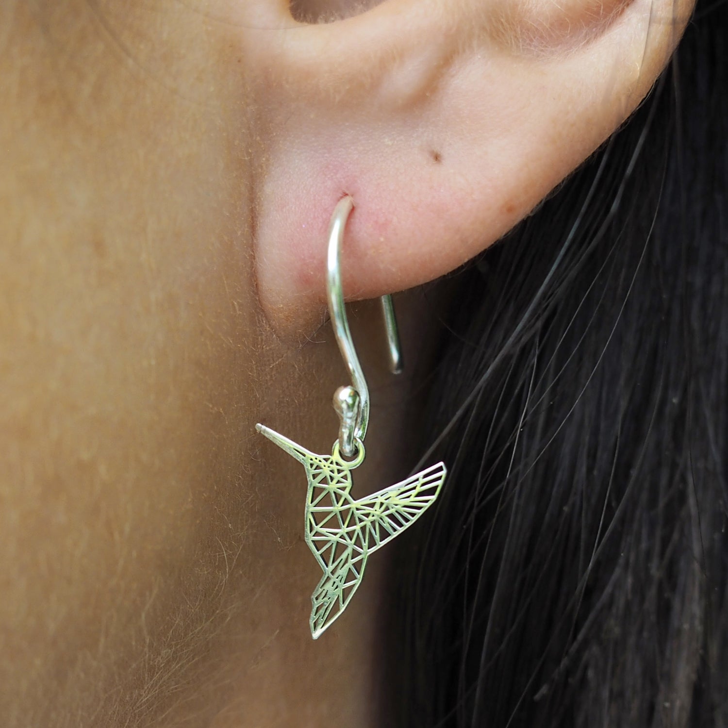 Celtic Silver Hummingbird Drop Earrings