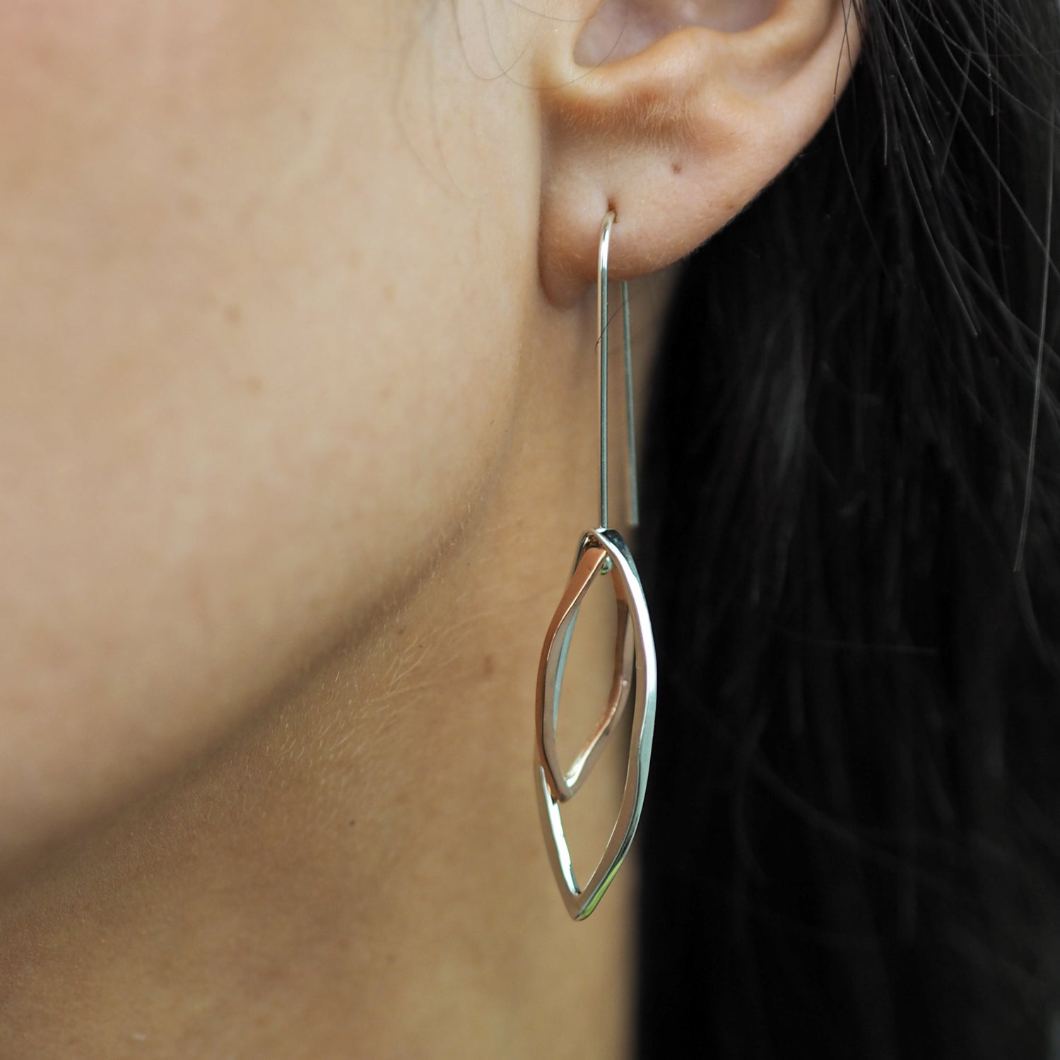 Forma Leaf Copper Silver Drop Earrings