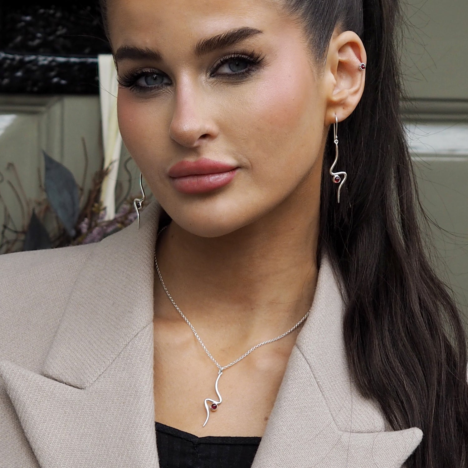 Linea Garnet Birthstone Earrings