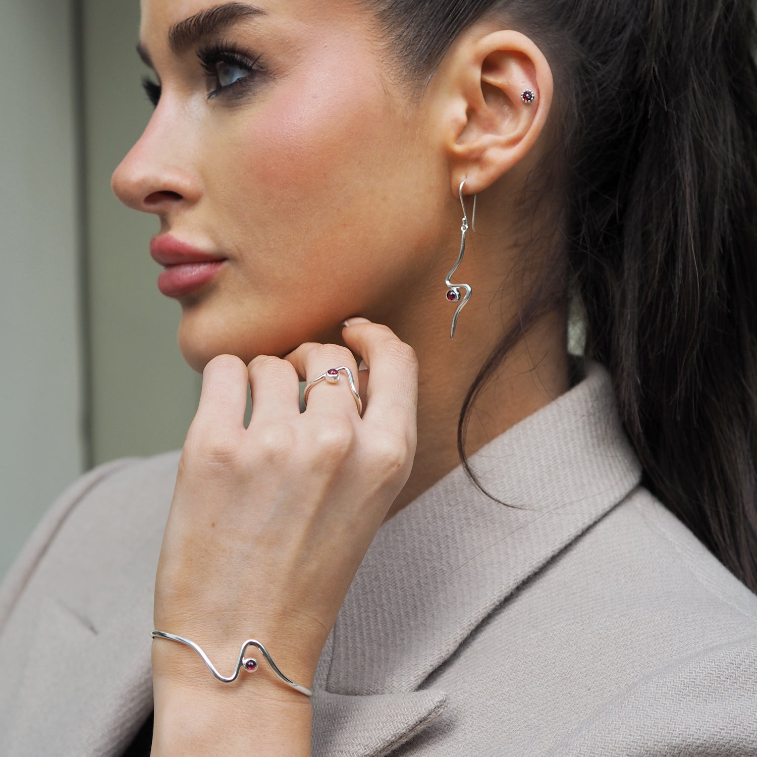 Linea Garnet Birthstone Earrings