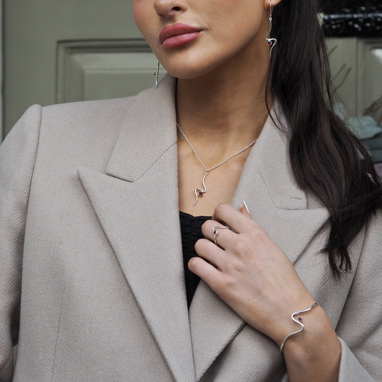 Linea Garnet Birthstone Earrings