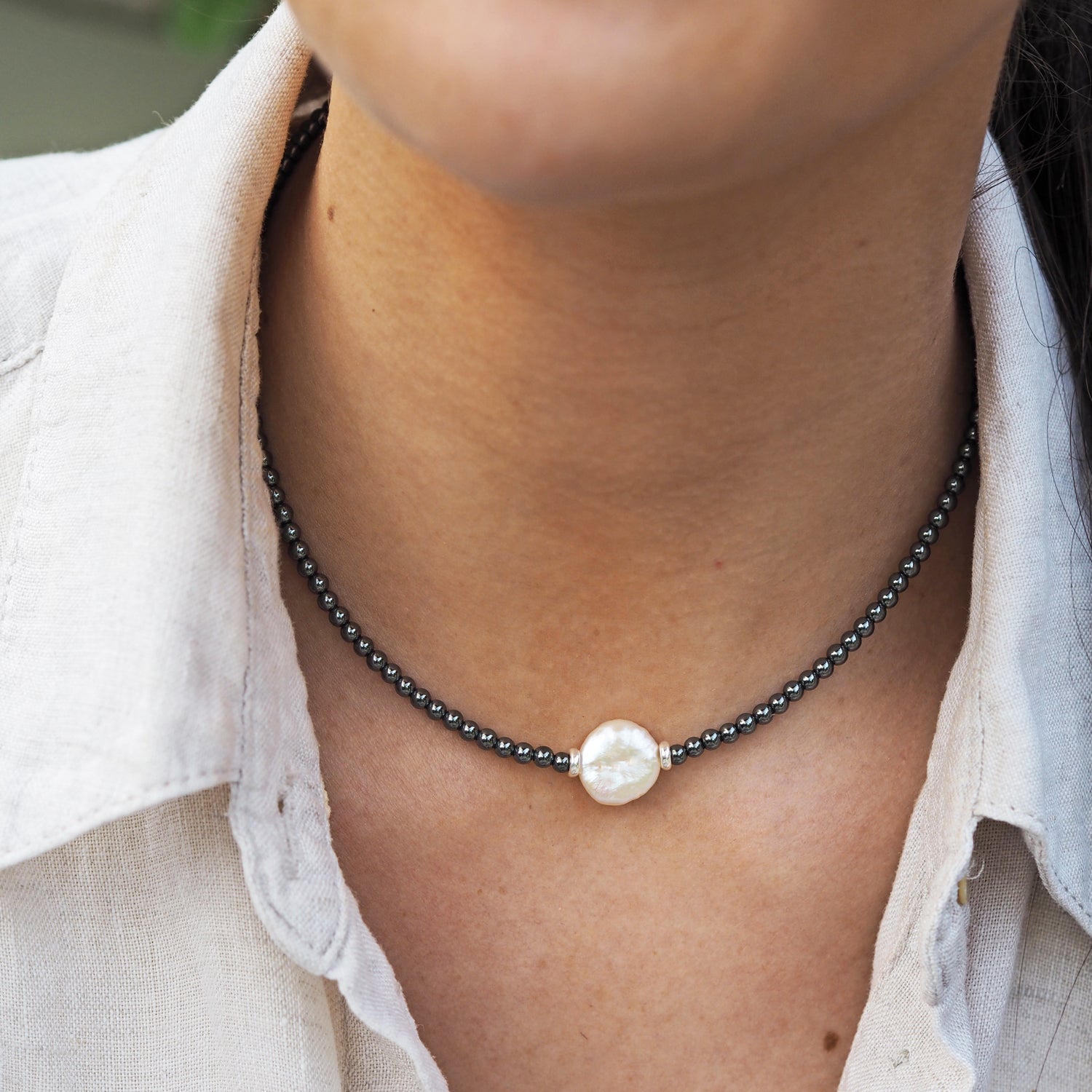 Eclipse Pearl & Hematite Necklace