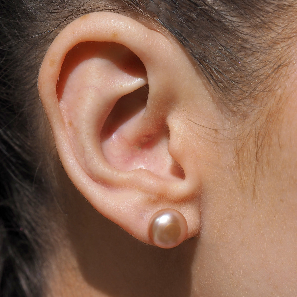 Ladies Contemporary Sterling Silver White Pearl Large Stud 