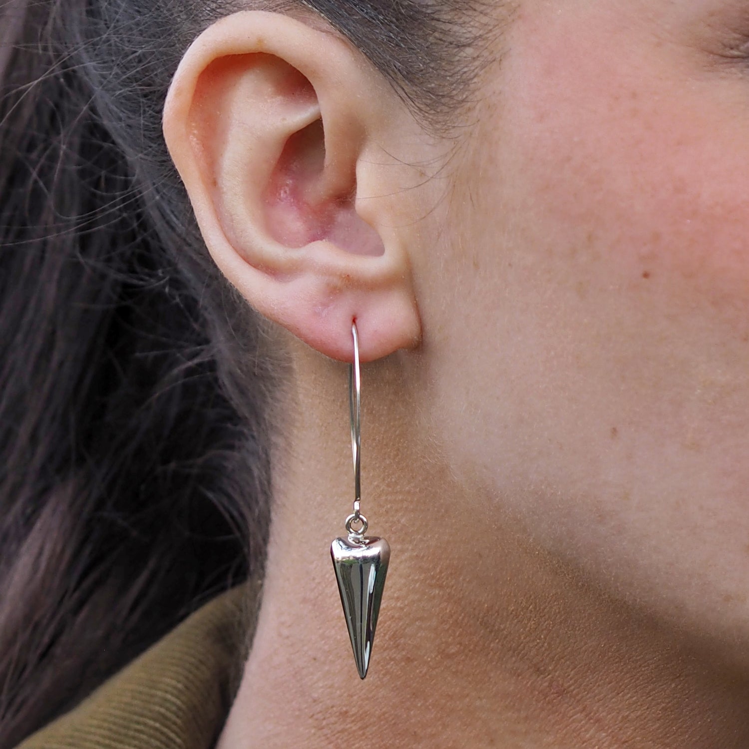 Verity Long Polished Silver Drop Earrings