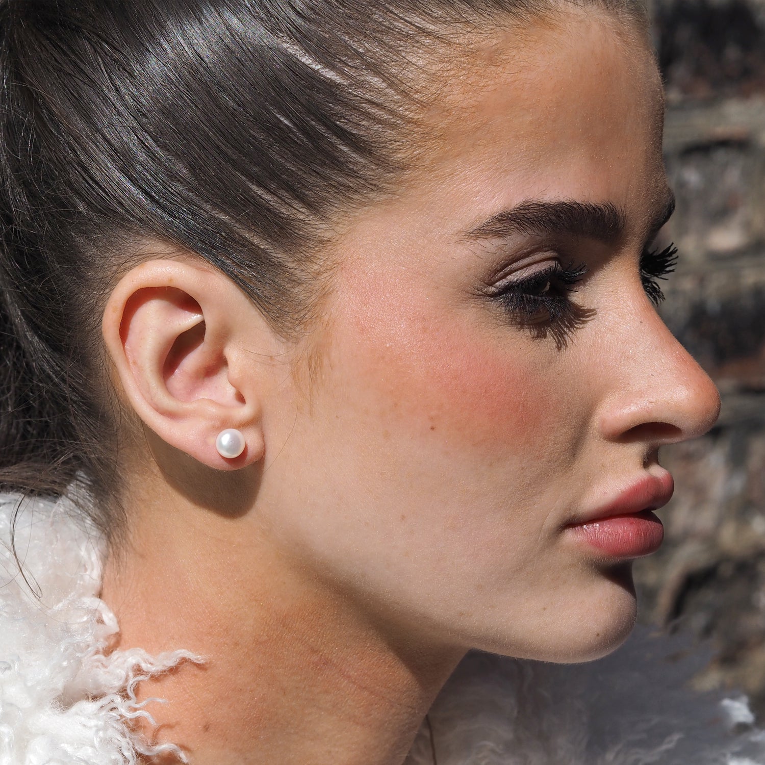 White Pearl Medium Stud Earrings