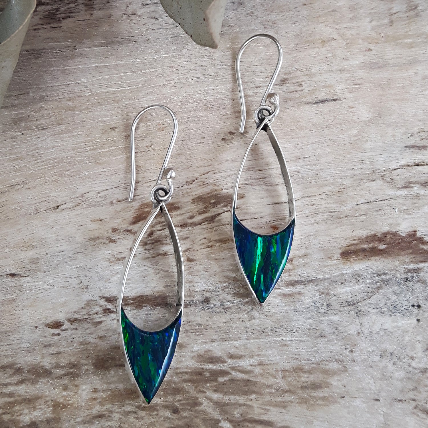 Flinder Finella Emerald Cultured Opal & Sterling Silver Drop Earrings