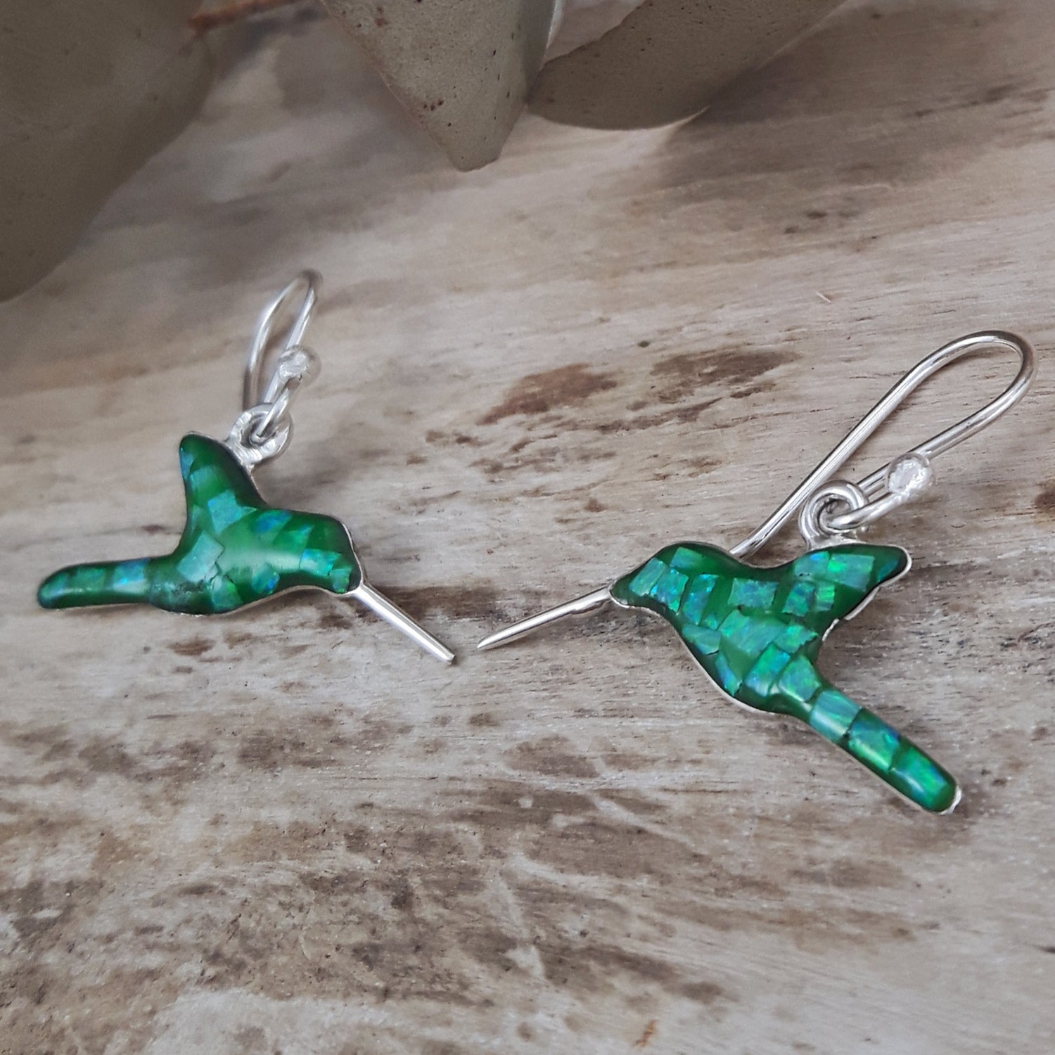 SAMPLE Flinder Hummingbird Green Drop Earrings