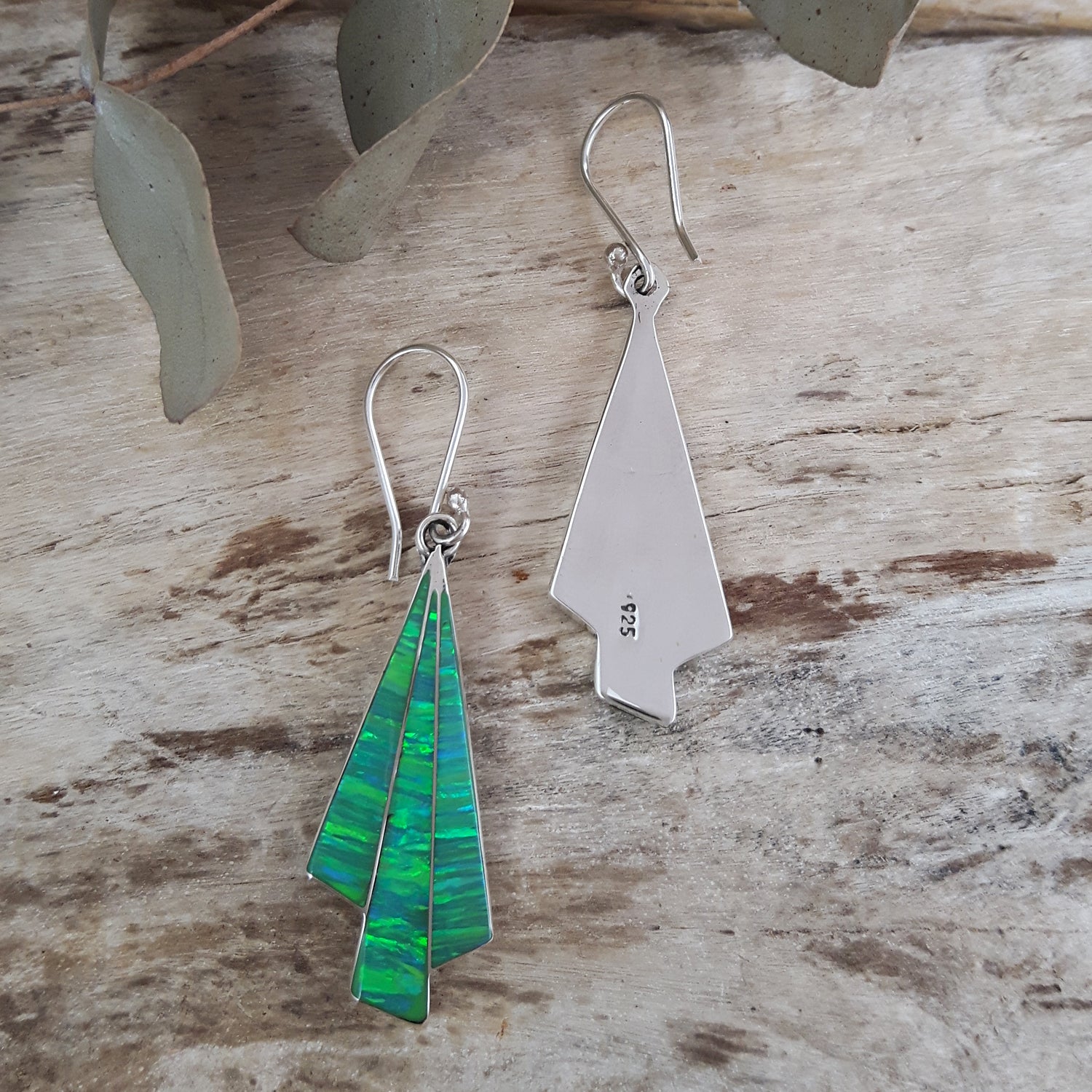Flinder Seraphine Green Sterling Silver Drop Earrings with Cultured Opal Inlay