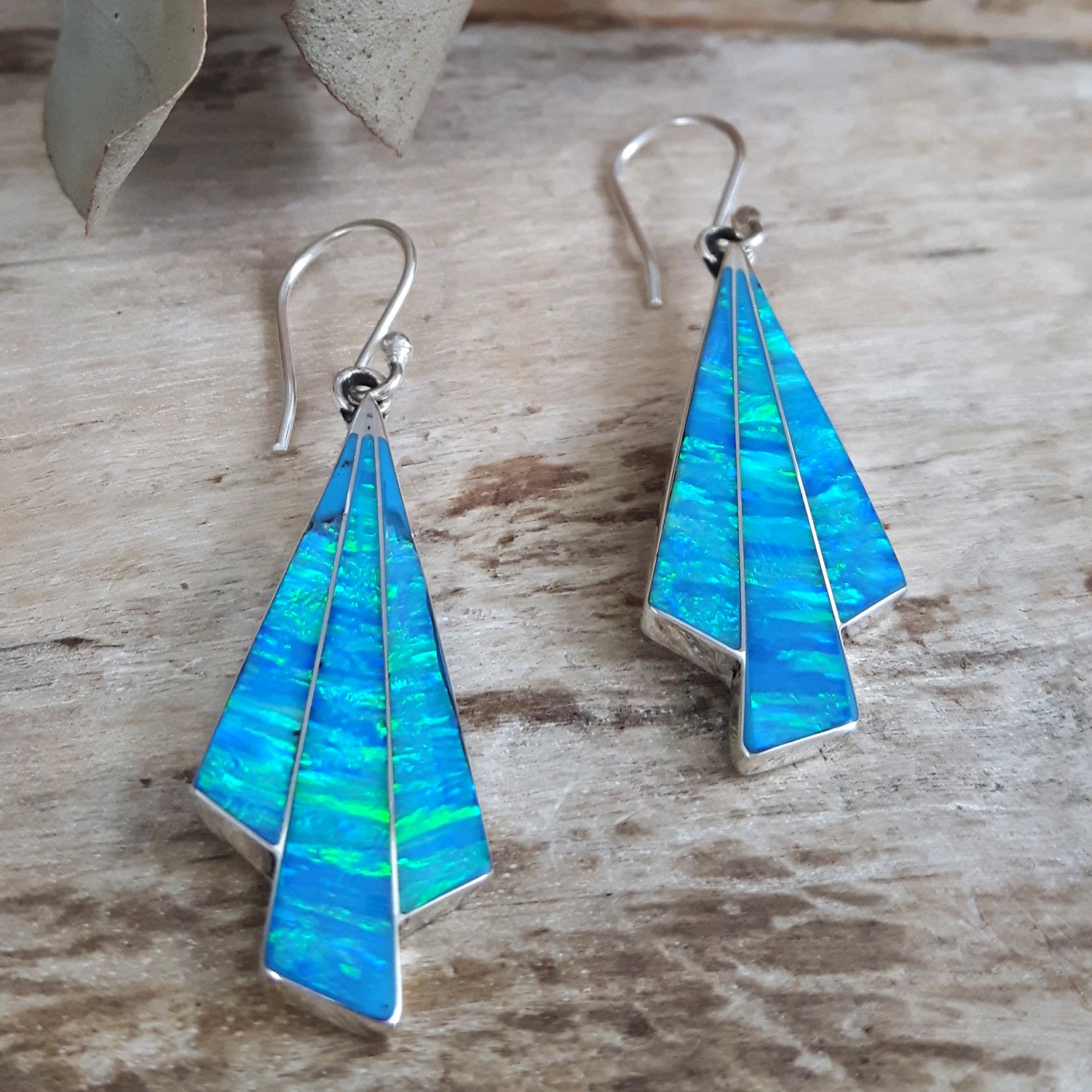 Flinder Seraphine Turquoise Sterling Silver Drop Earrings with Cultured Opal Inlay