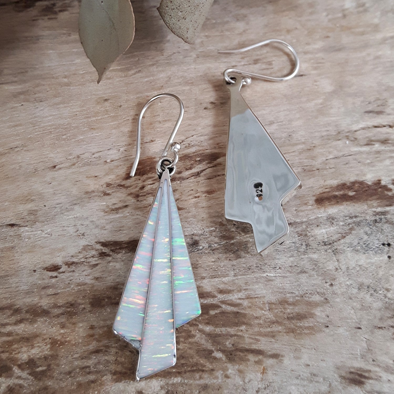 Flinder Seraphine White Sterling Silver Drop Earrings with Cultured Opal Inlay