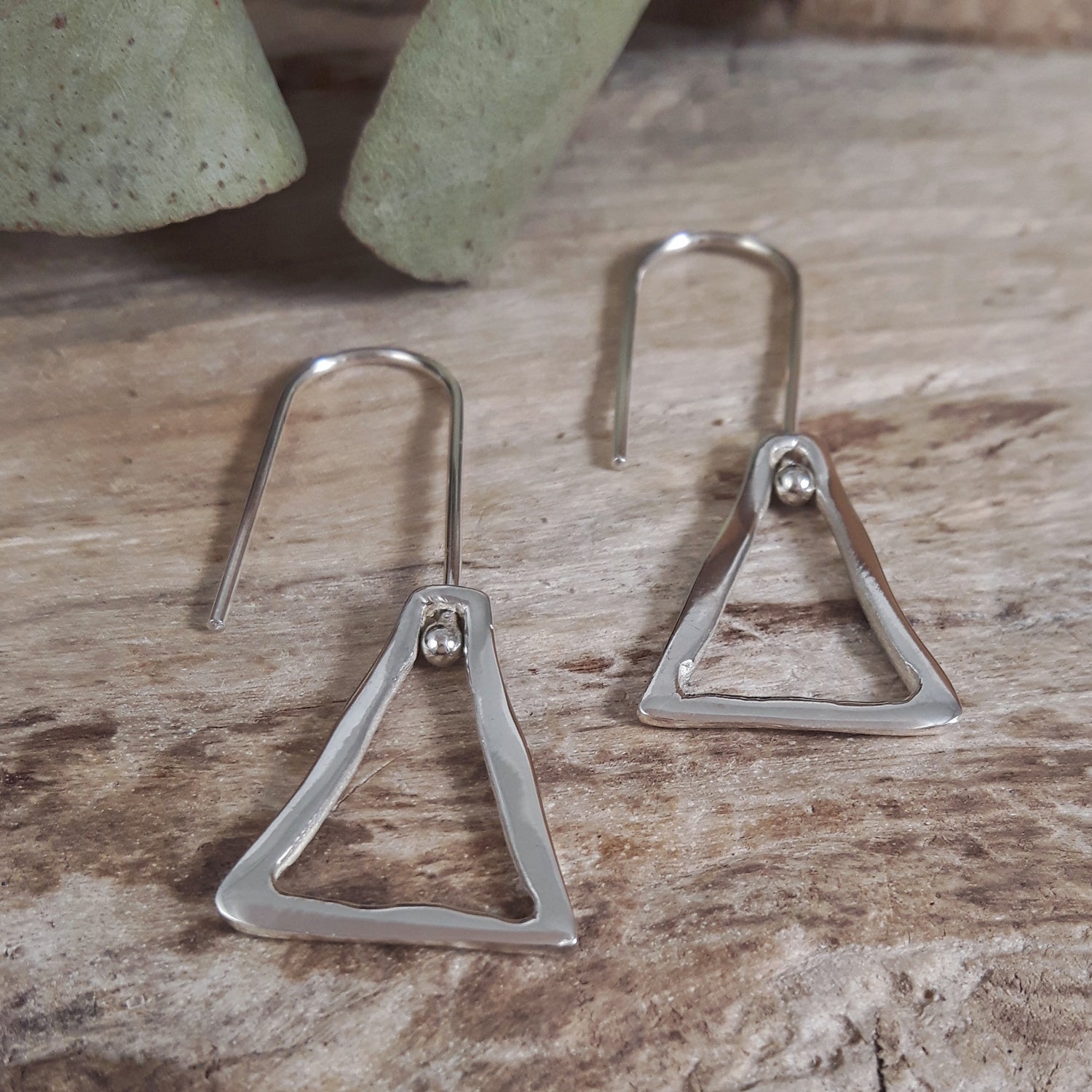 Form Triangle Silver Drop Earrings