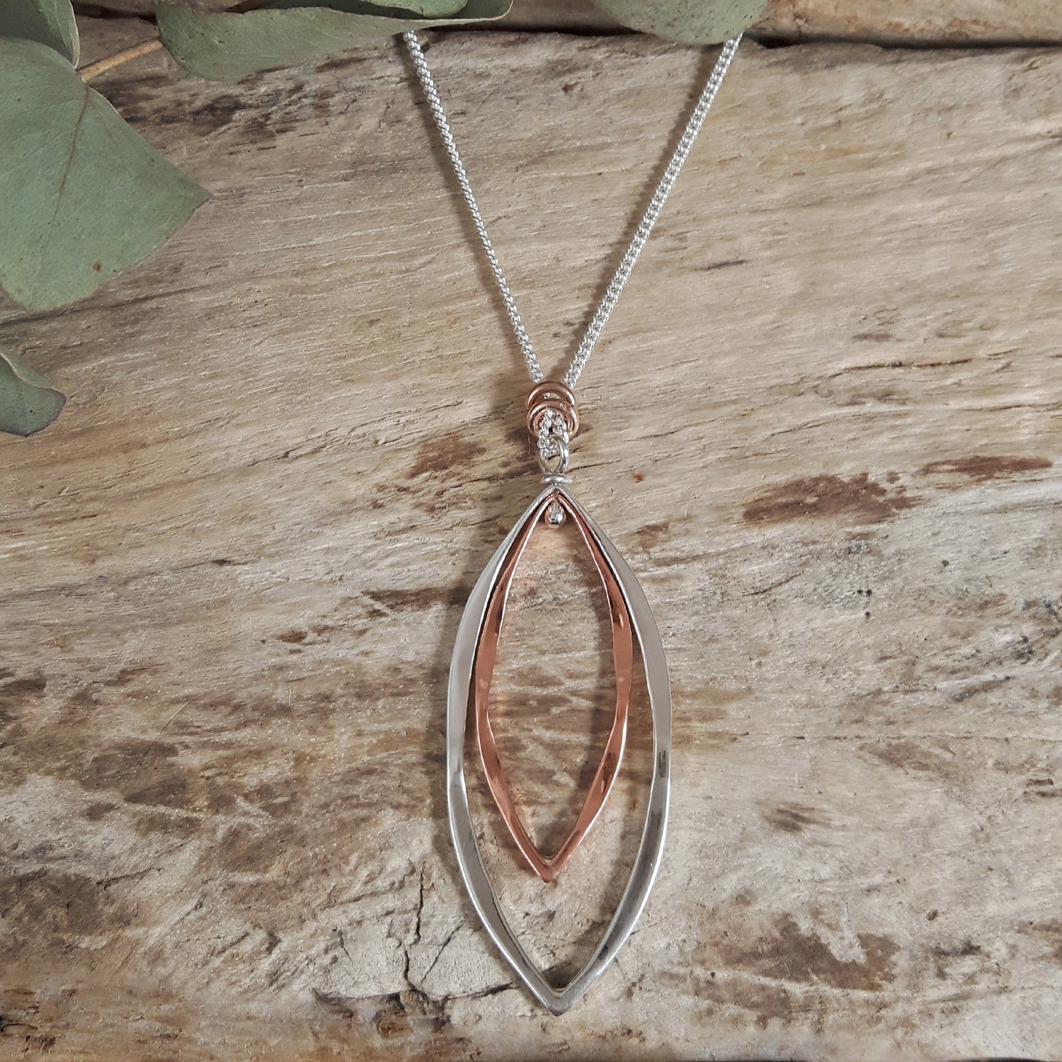 Forma Leaf Copper Silver Chain Pendant Necklace