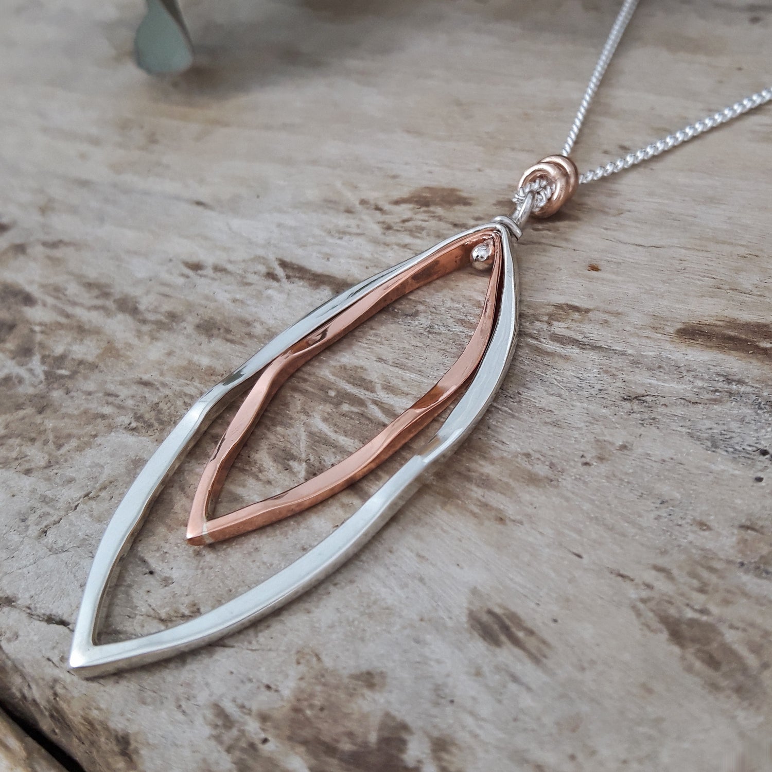 Forma Leaf Copper Silver Chain Pendant Necklace