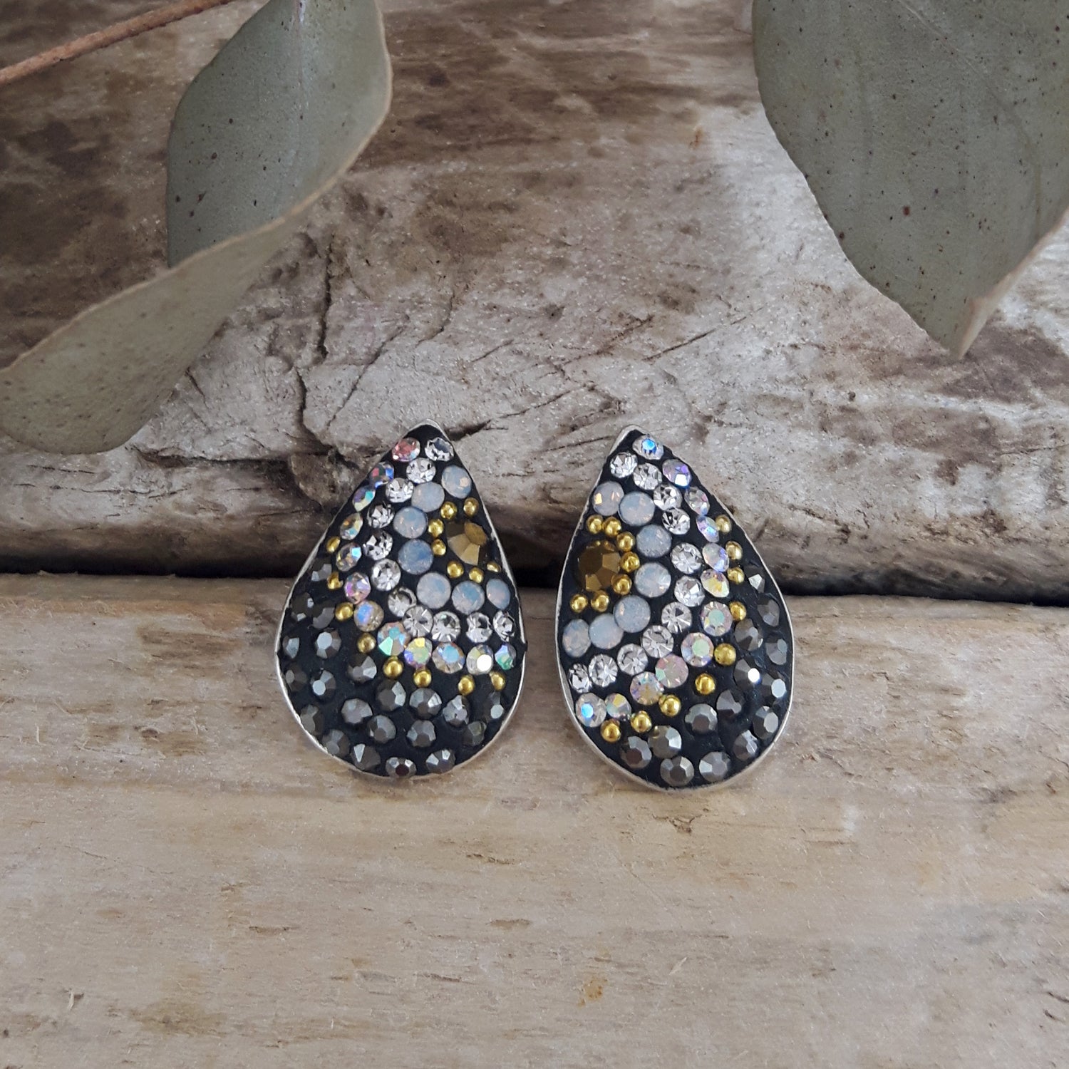 SAMPLE Gala Glitz Jet Gold Stud Earrings