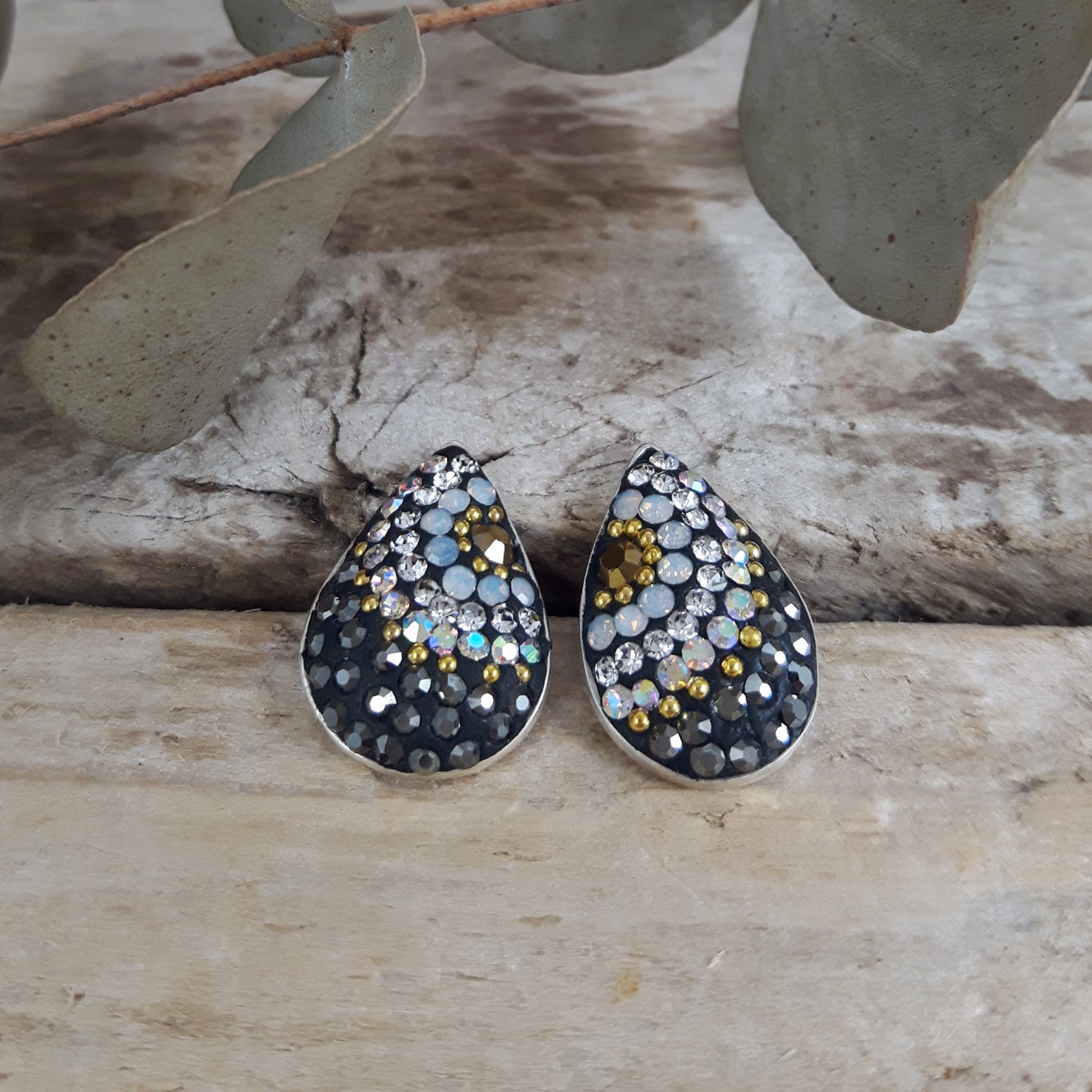 SAMPLE Gala Glitz Jet Gold Stud Earrings