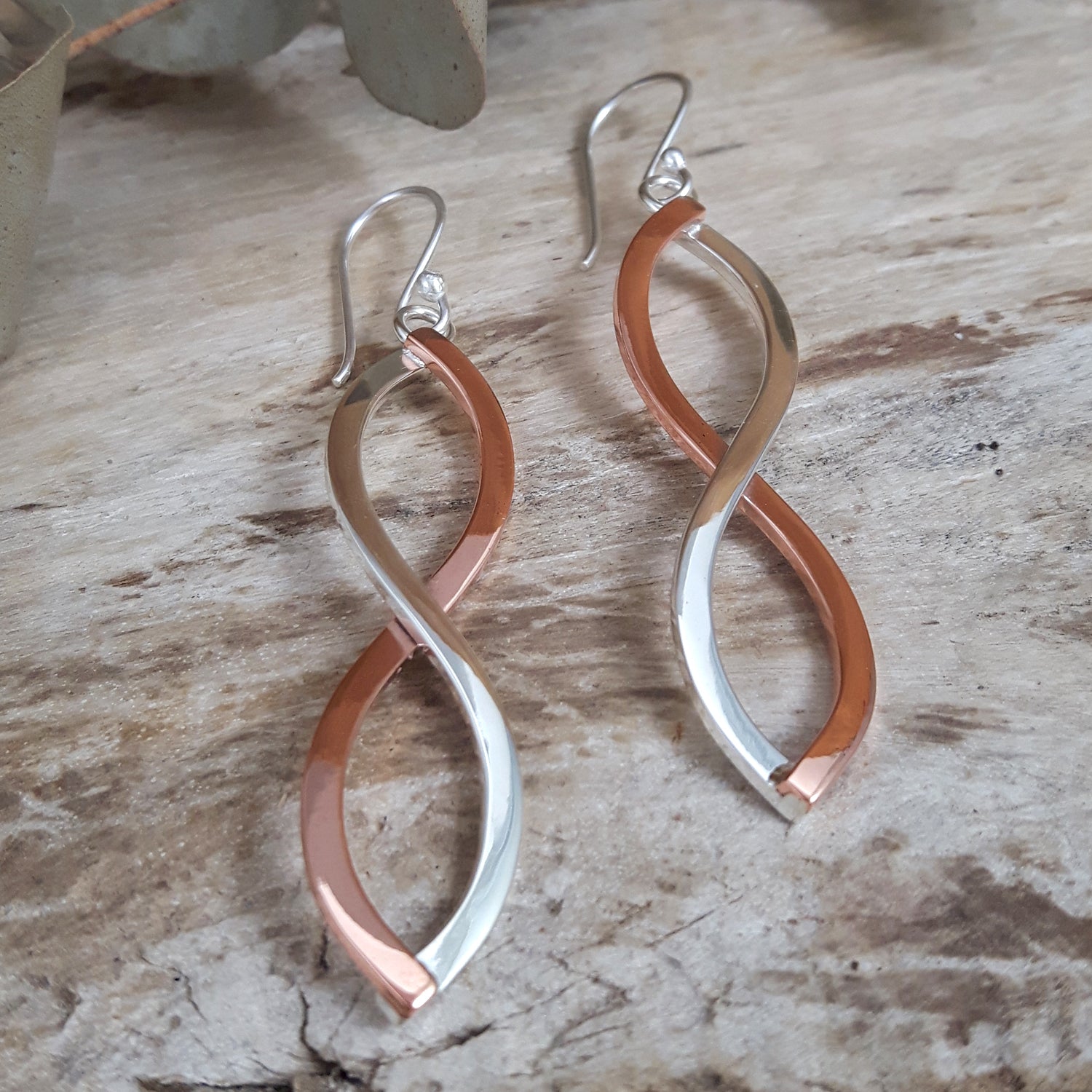 Infinity Weave Copper/Silver Drop Earrings