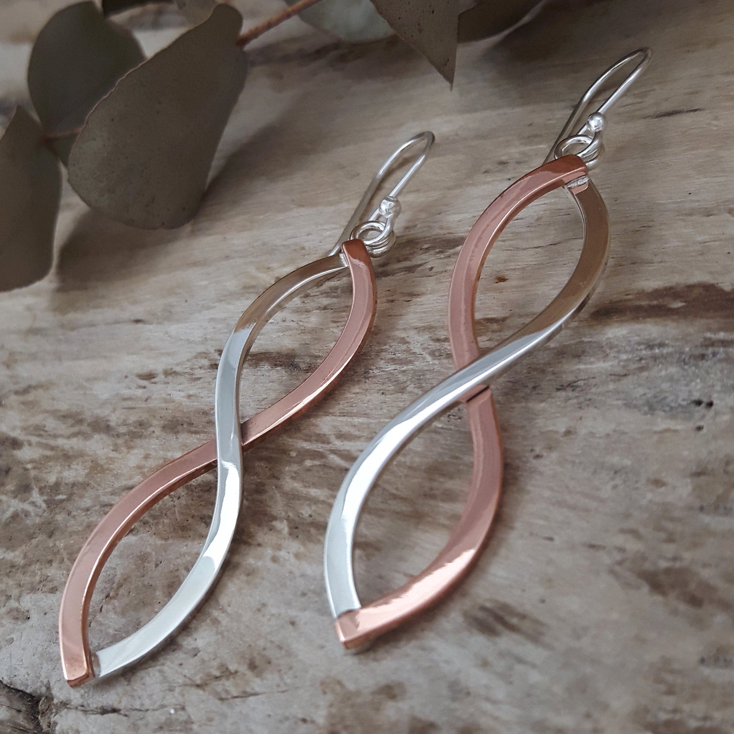 Infinity Weave Copper/Silver Drop Earrings