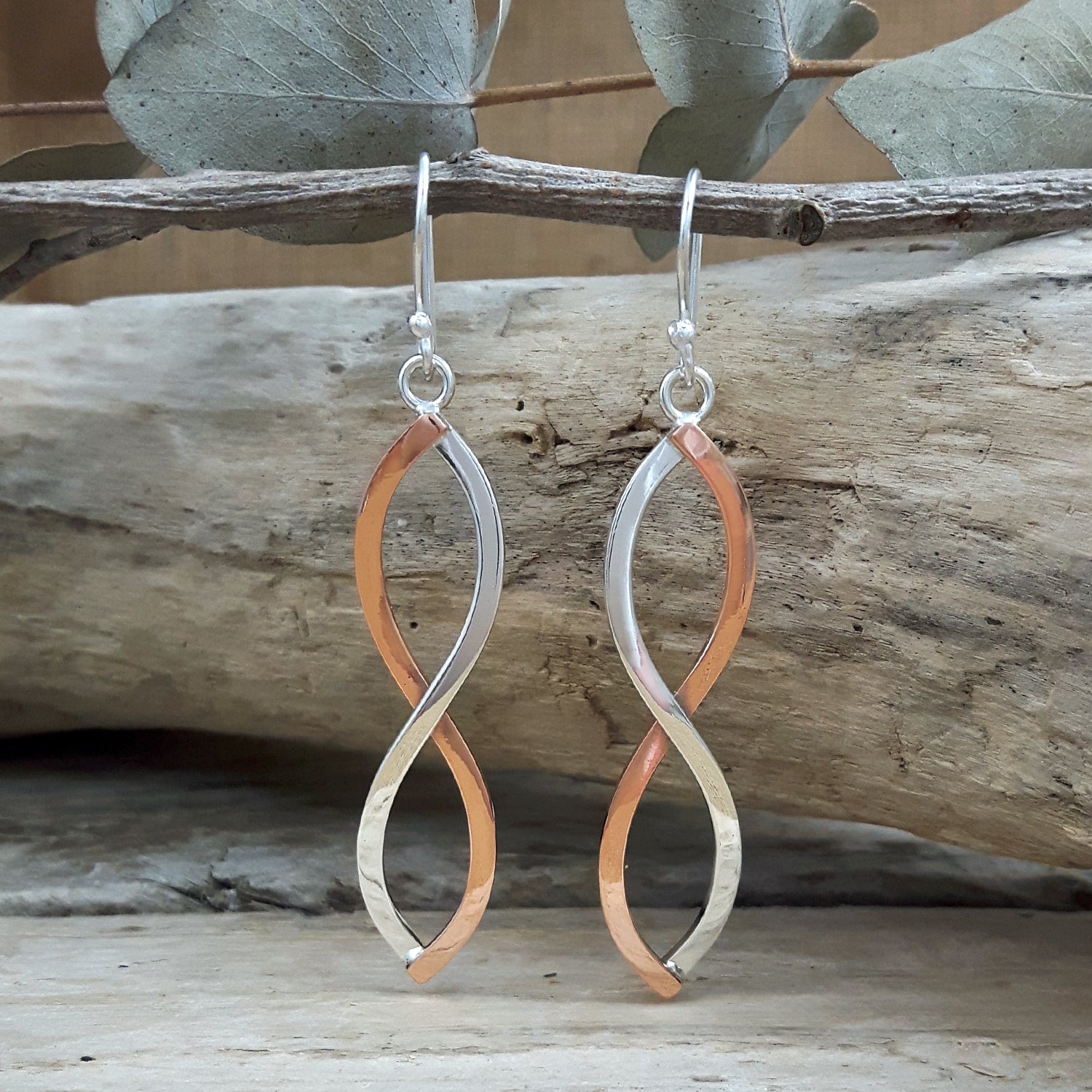 Infinity Weave Copper/Silver Drop Earrings