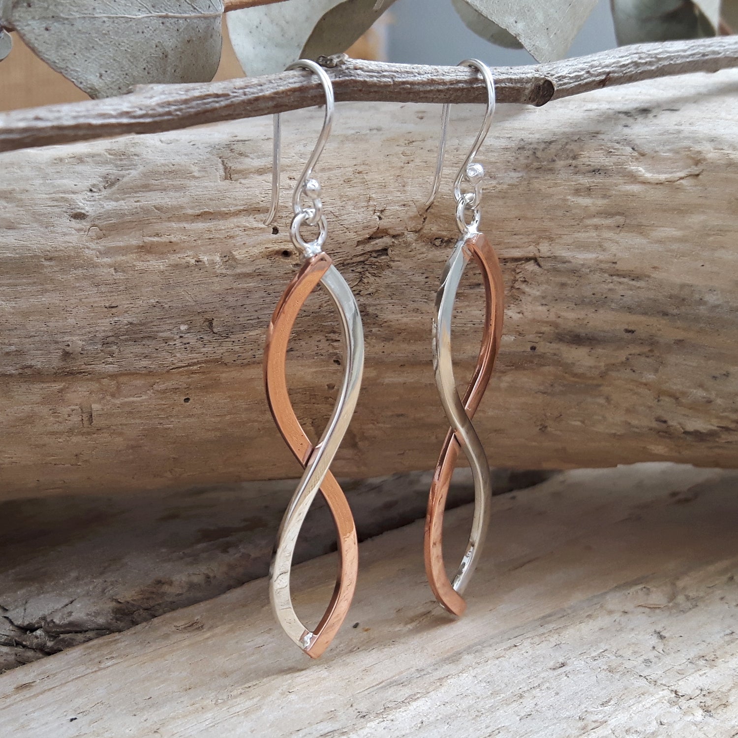 Infinity Weave Copper/Silver Drop Earrings