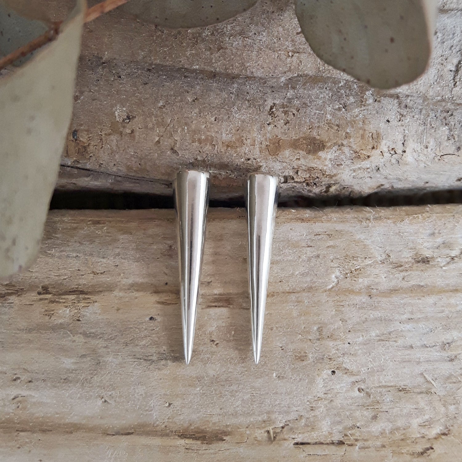 SAMPLE Lanza Triangle Polished Silver Stud Earrings