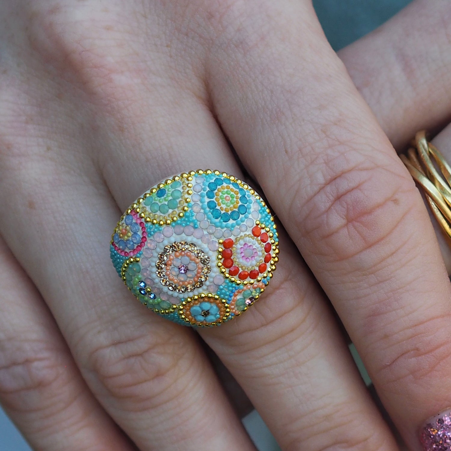Allegra Dome Bloom Turquoise Adjustable Ring