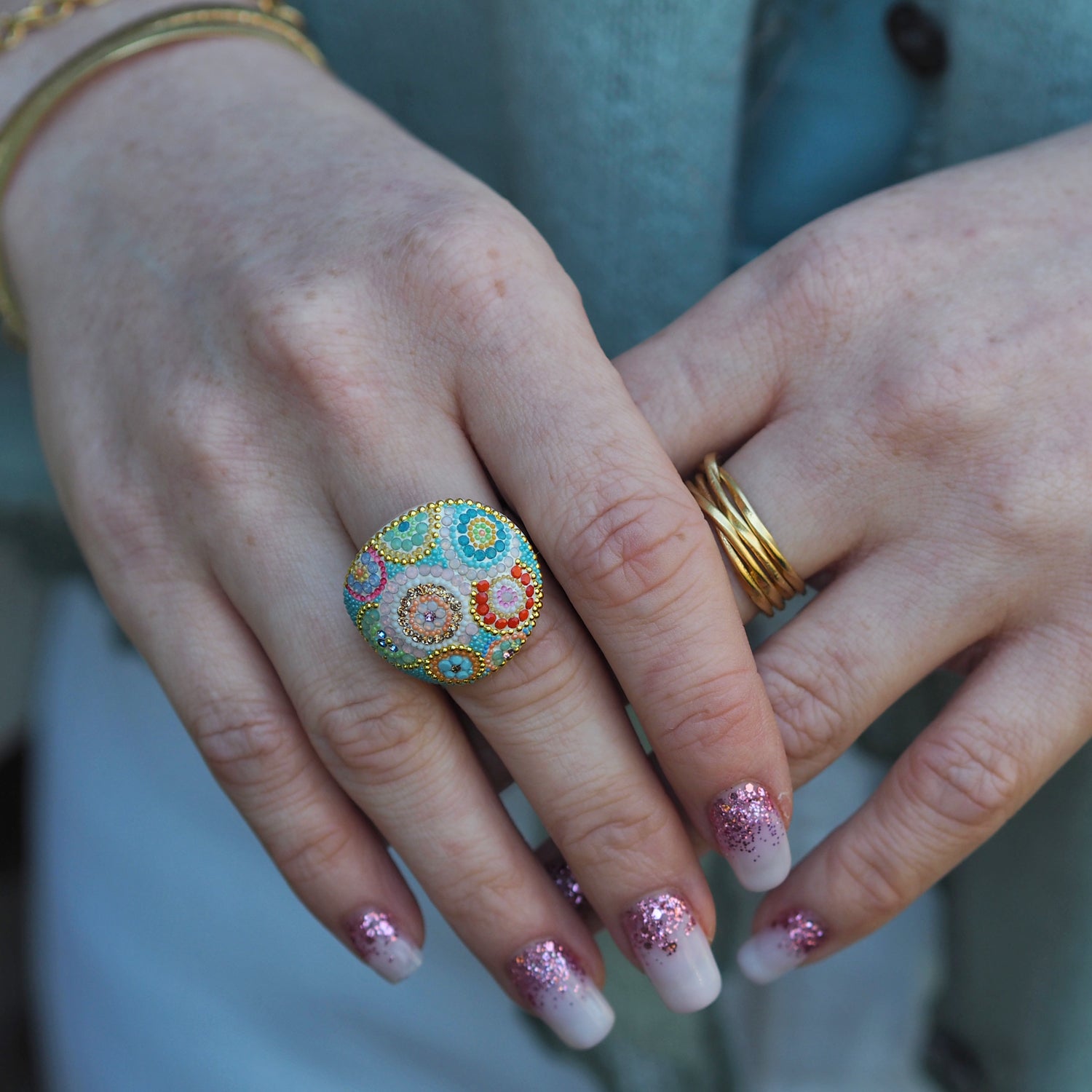Allegra Dome Bloom Turquoise Adjustable Ring