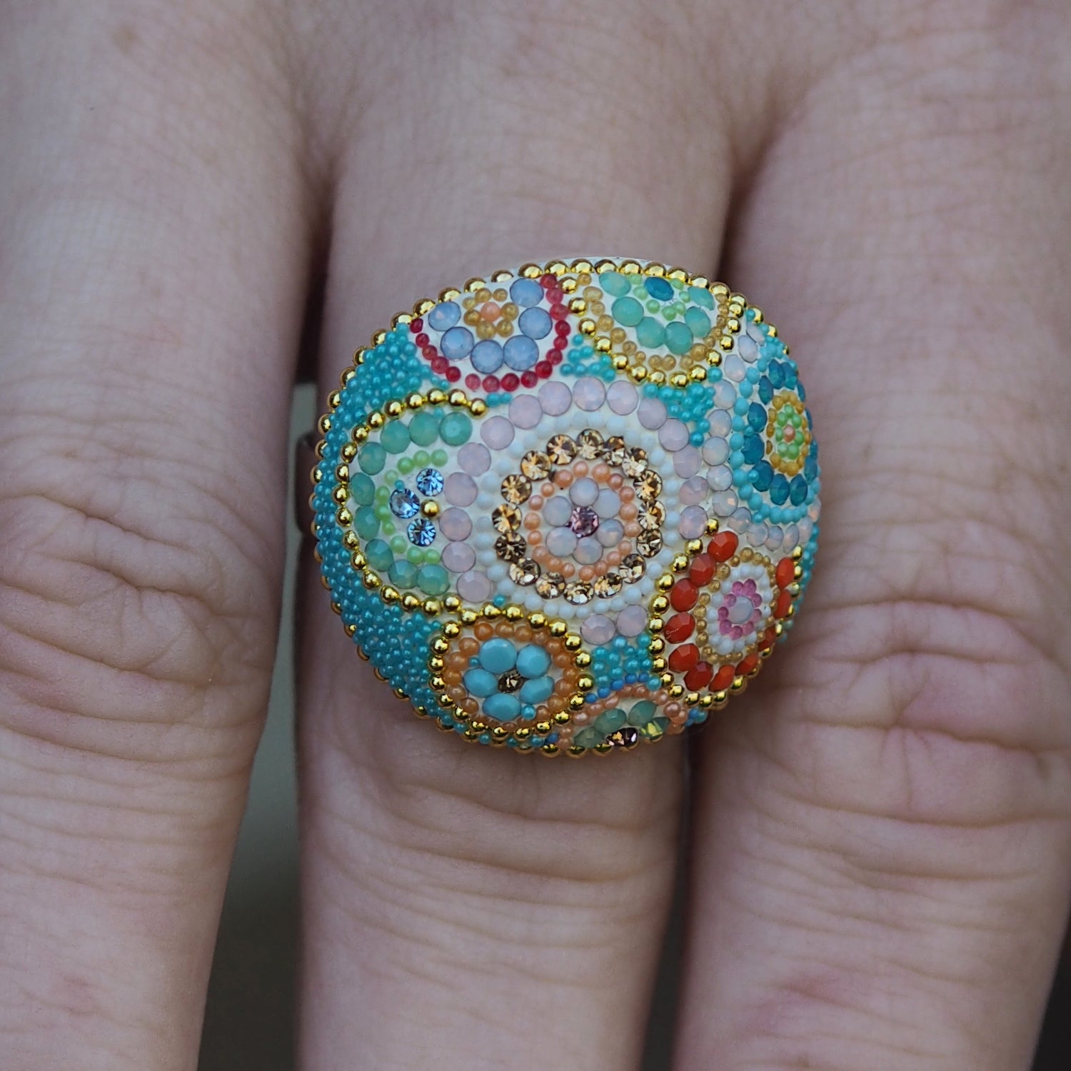 Allegra Dome Bloom Turquoise Adjustable Ring