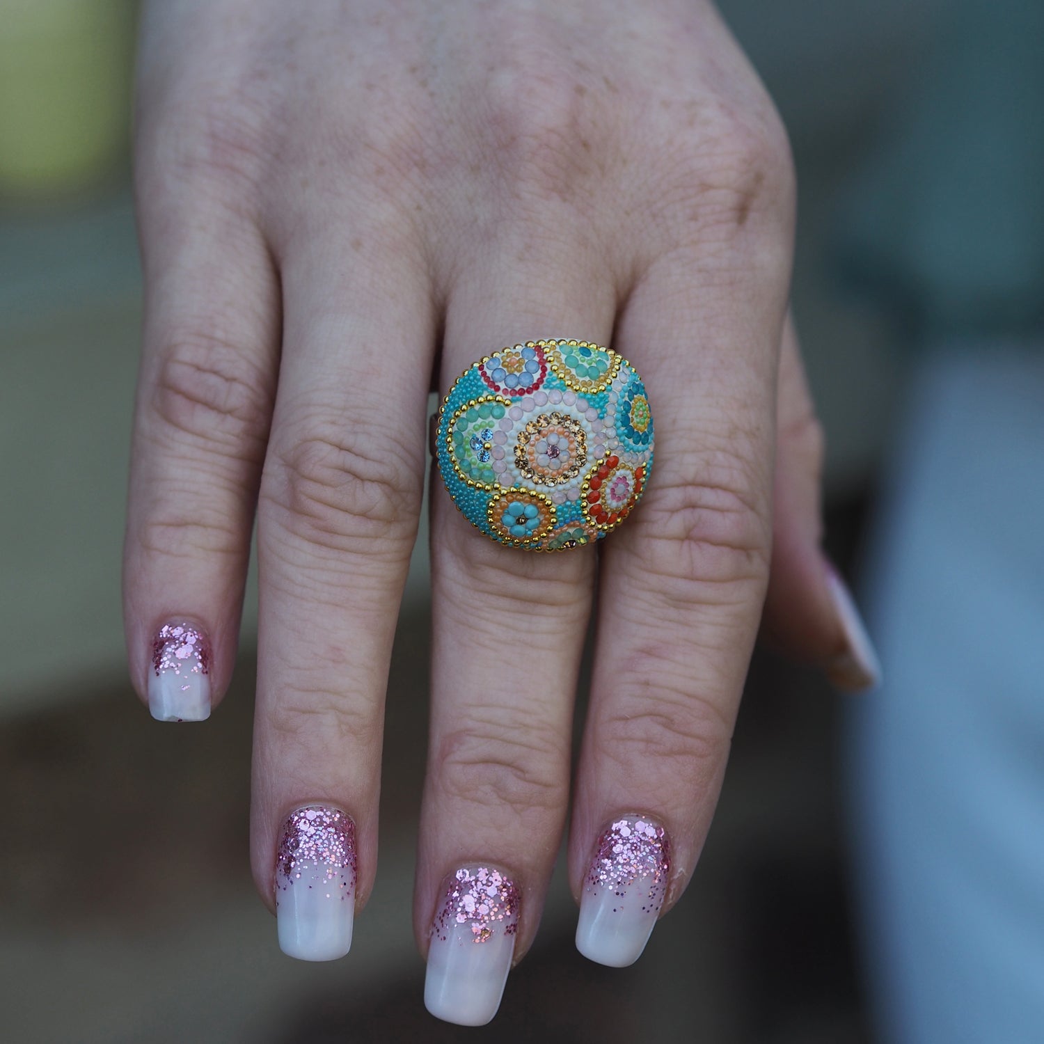 Allegra Dome Bloom Turquoise Adjustable Ring