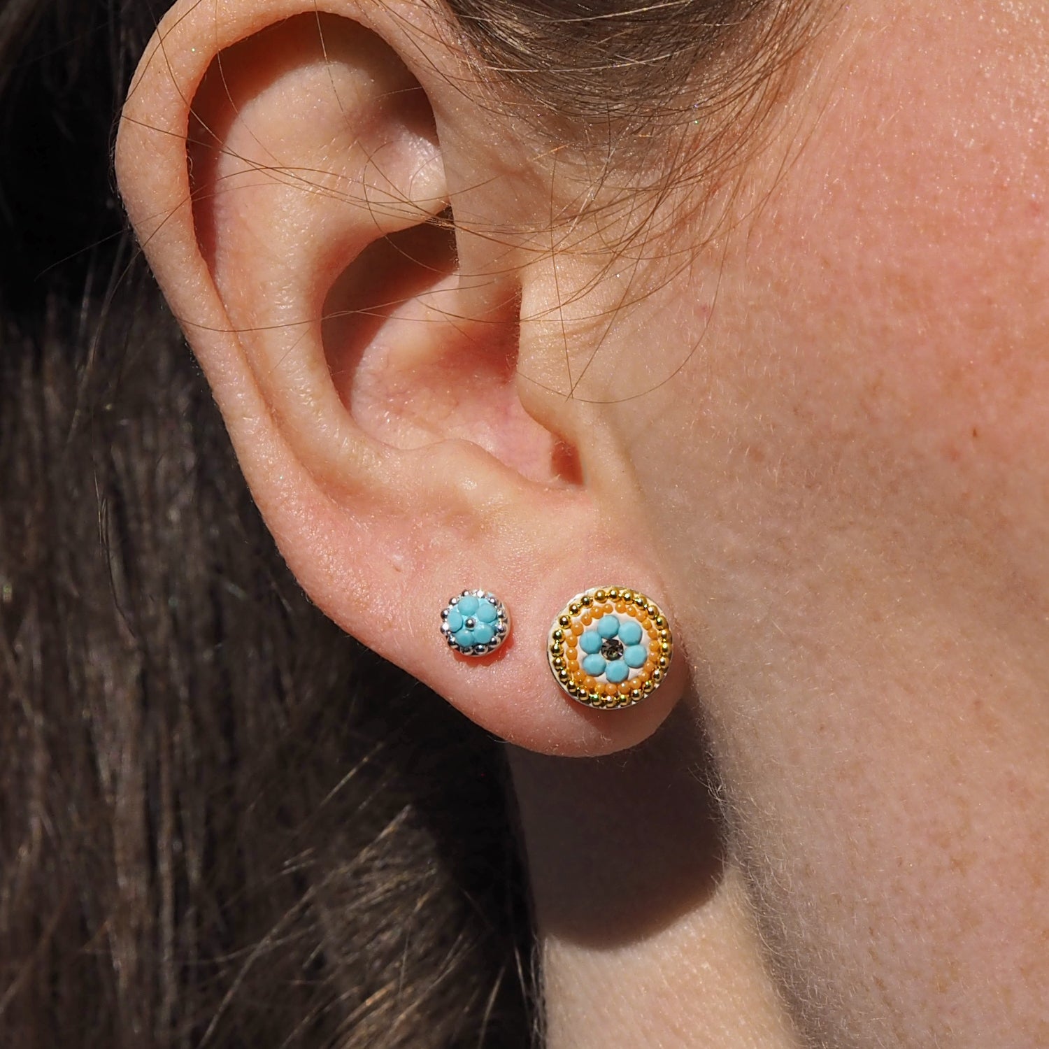 Allegra Round Bloom Turquoise Stud Earrings