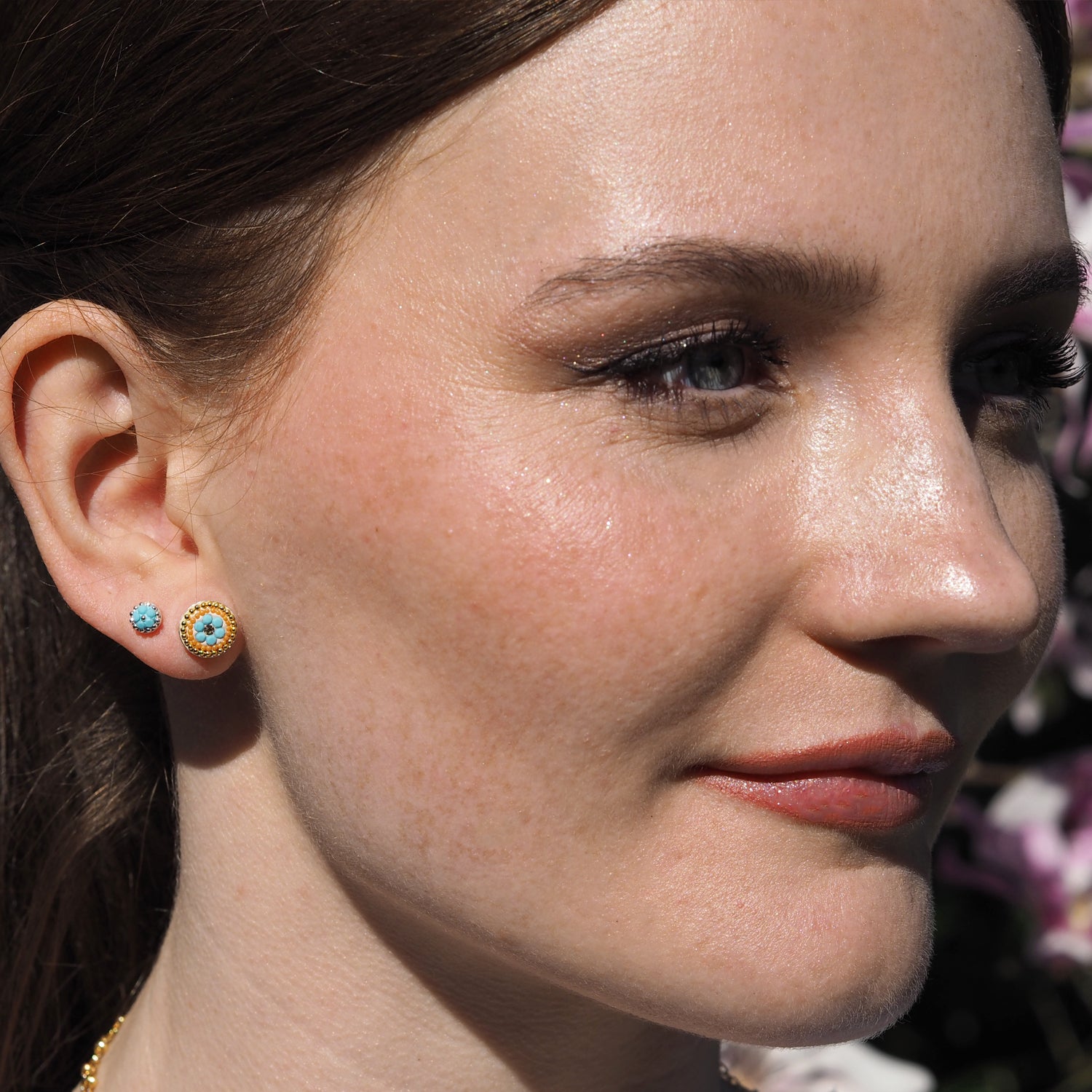 Allegra Round Bloom Turquoise Stud Earrings