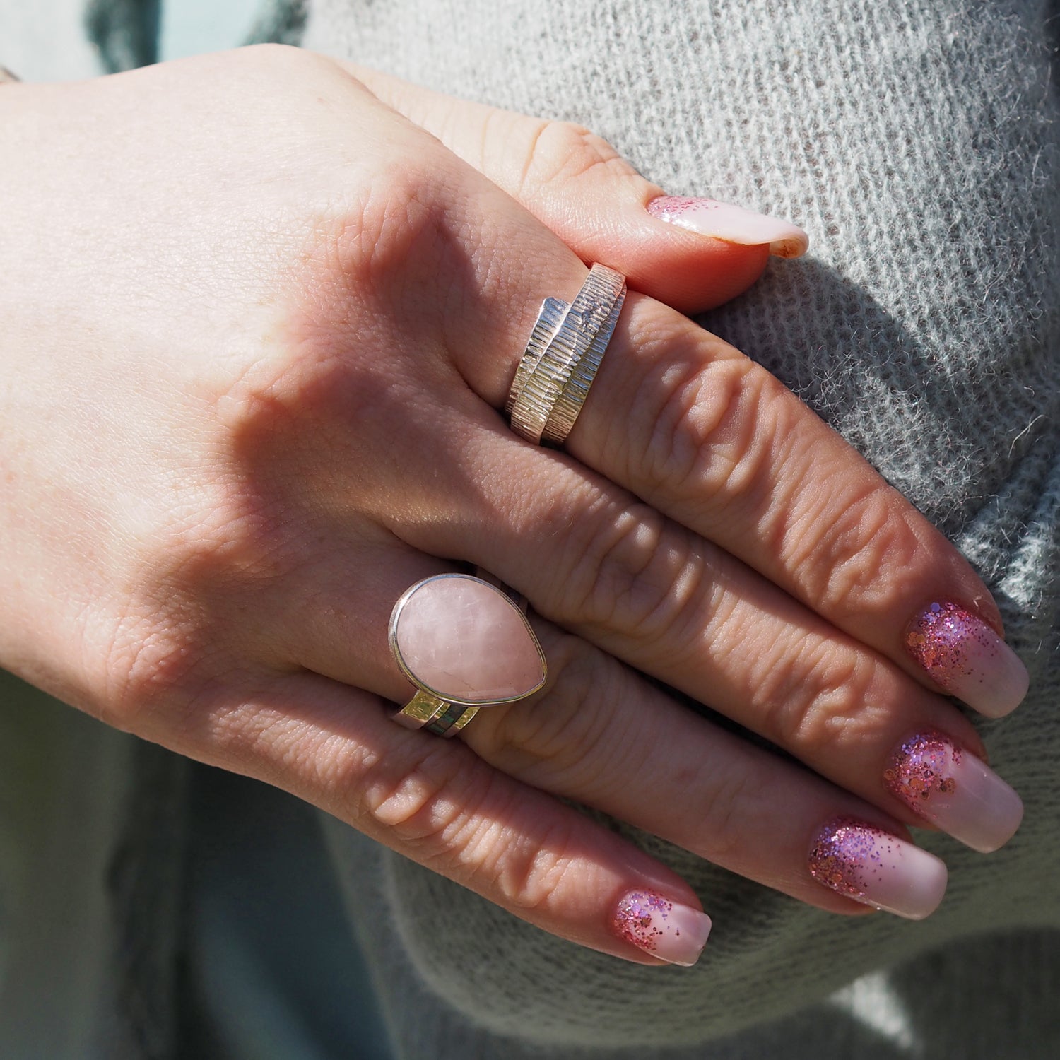 Elegance Teardrop Rose Quartz Small Ring