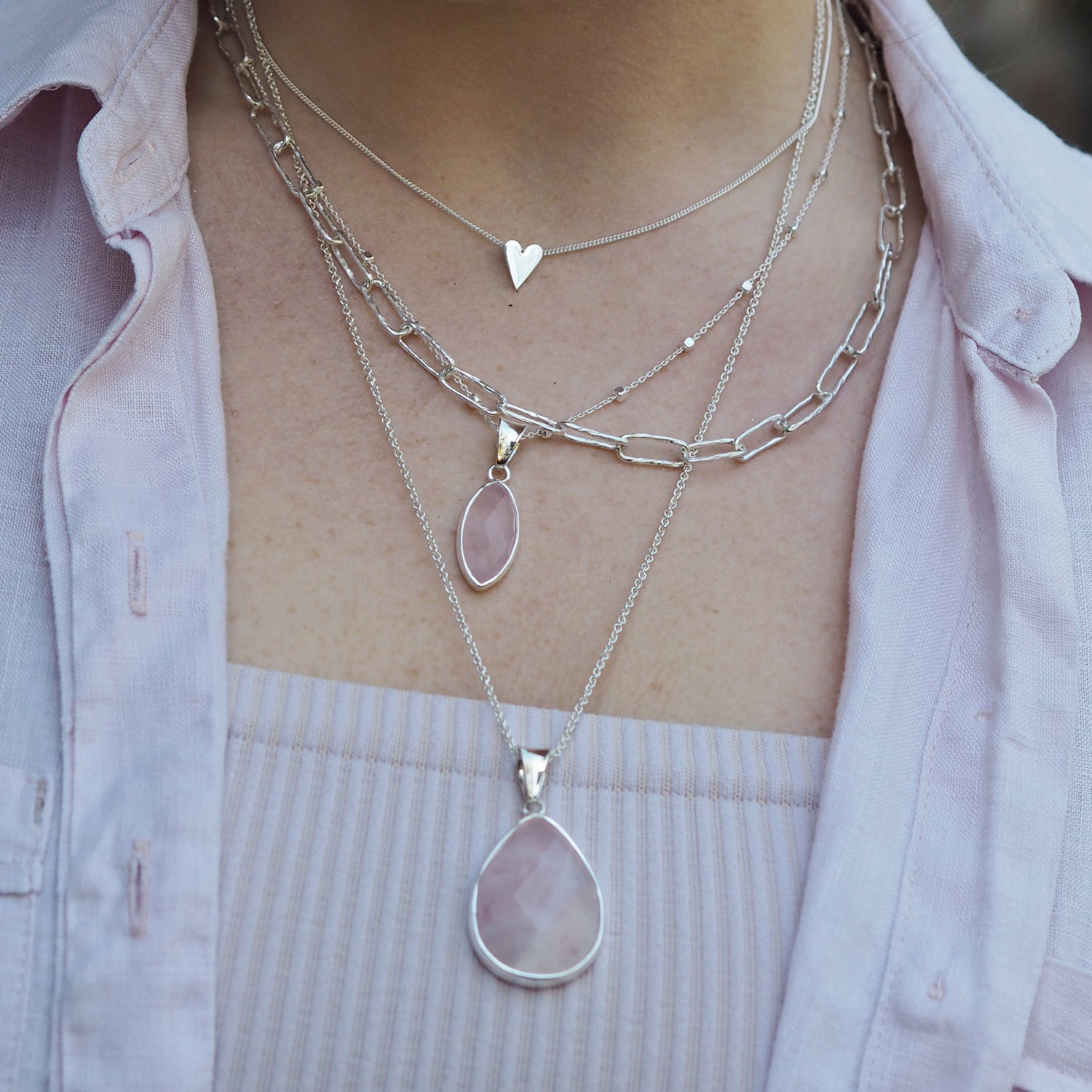 Elegance Rose Quartz Small Leaf Pendant