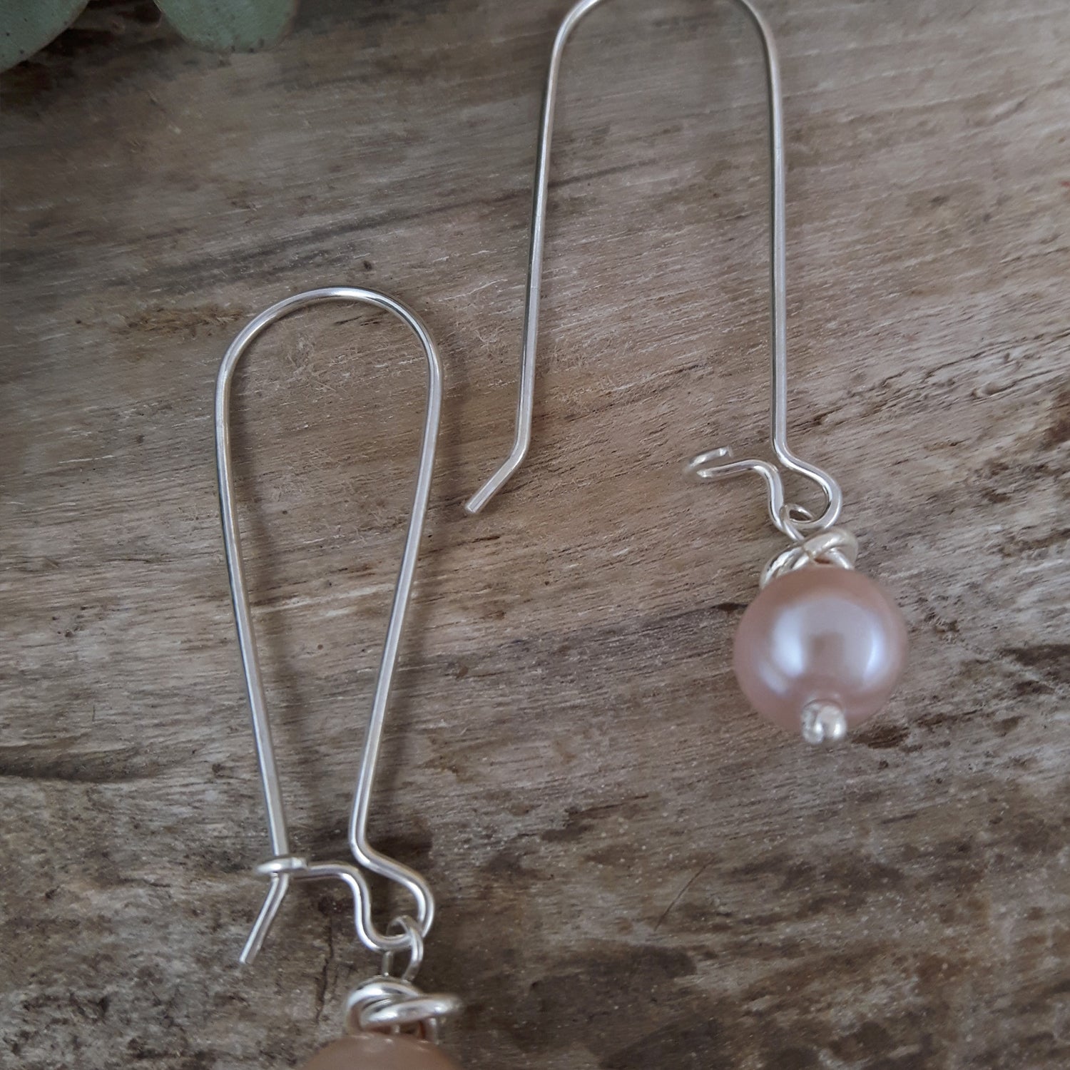 Mary Pink Pearl Drop Long Hook Earrings