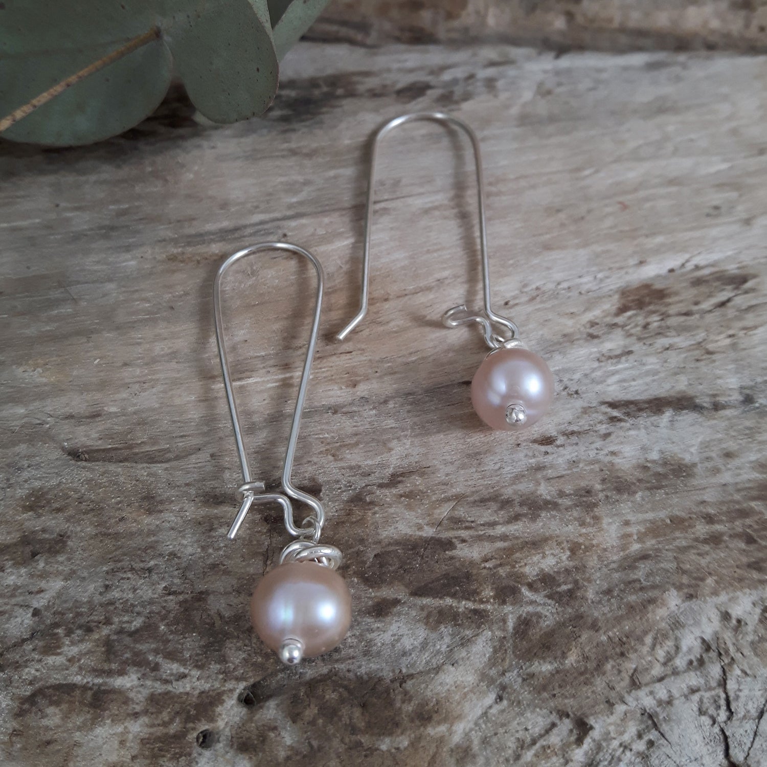 Mary Pink Pearl Drop Long Hook Earrings