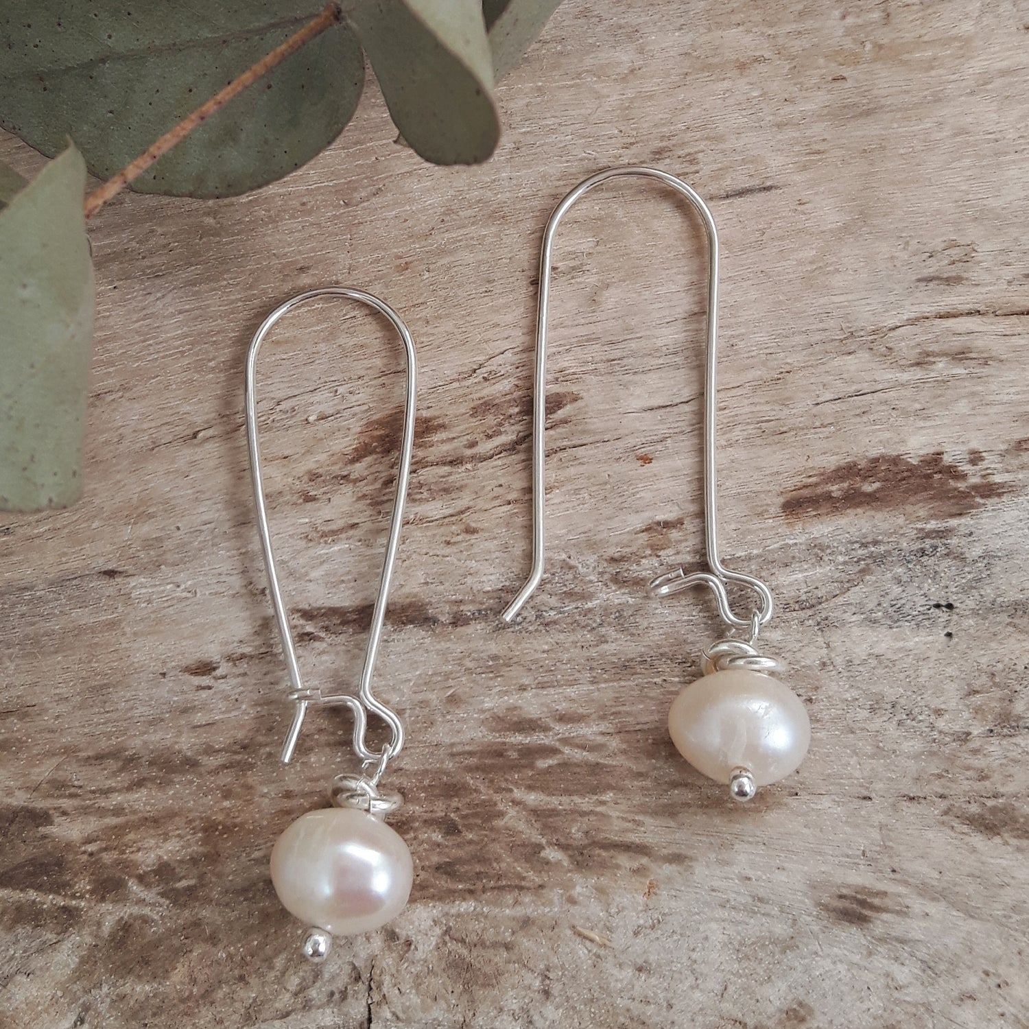 Mary White Pearl Drop Long Hook Earrings