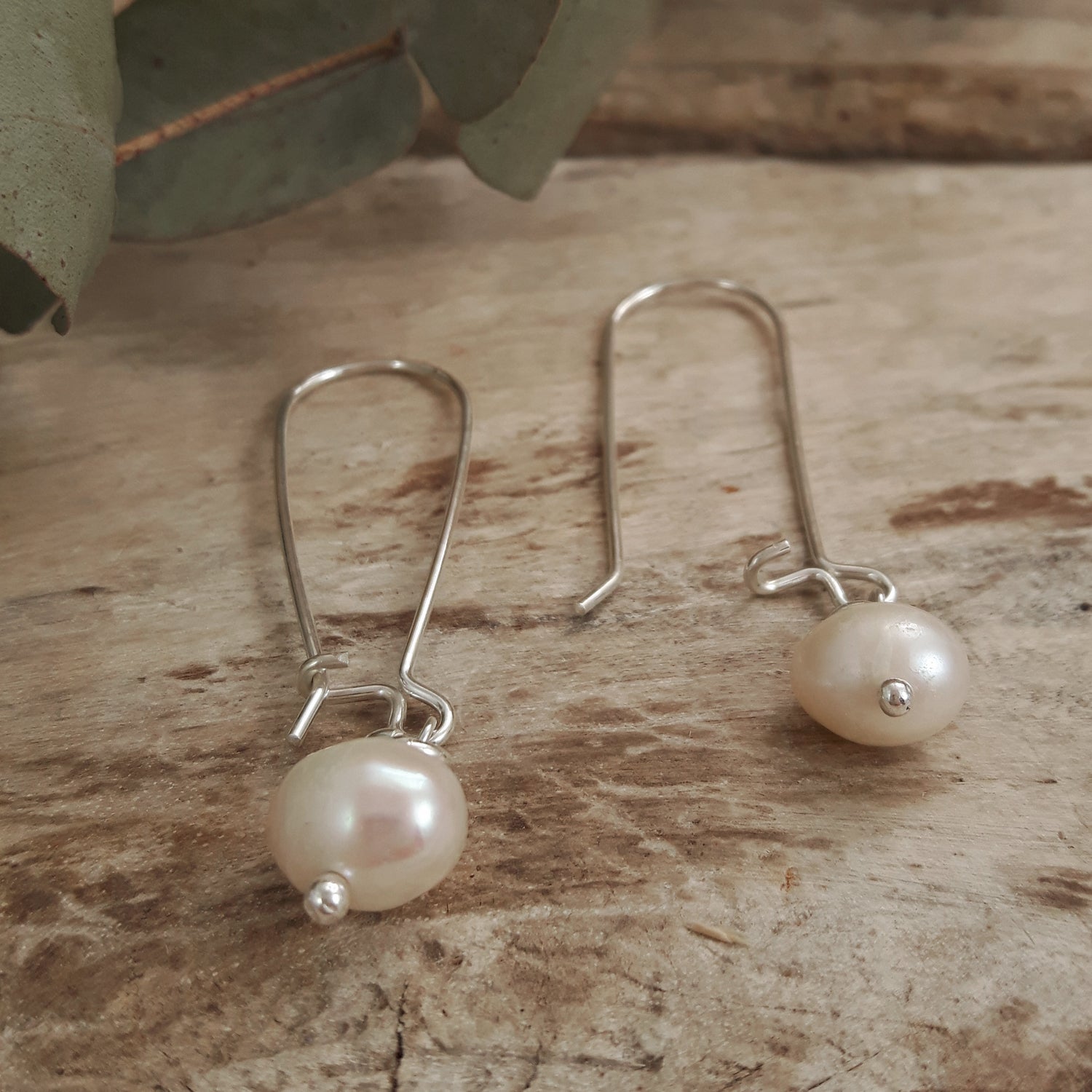 Mary White Pearl Drop Long Hook Earrings
