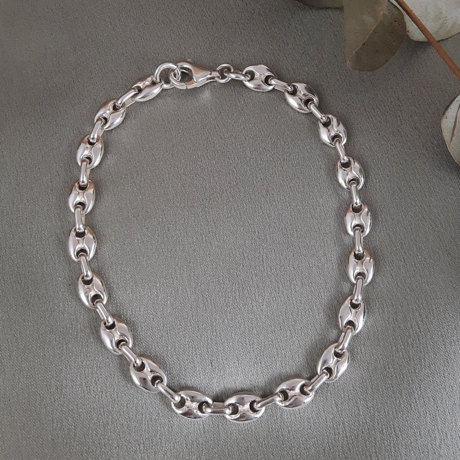 Mini Liberica Coffee Bean Polished Sterling Silver Bracelet