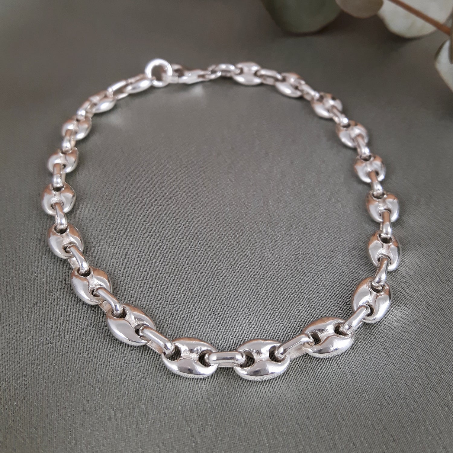 Mini Liberica Coffee Bean Polished Sterling Silver Bracelet
