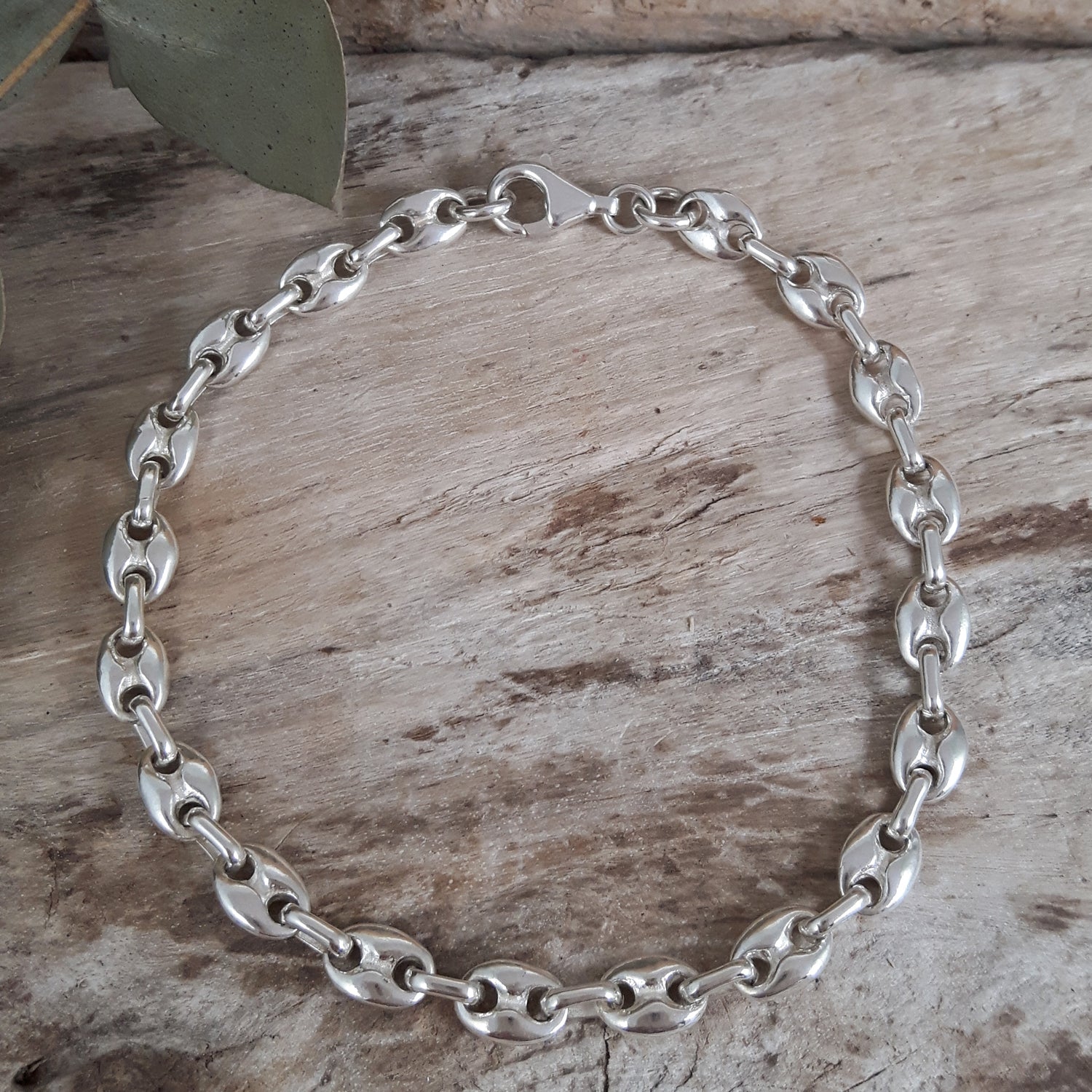 Mini Liberica Coffee Bean Polished Sterling Silver Bracelet