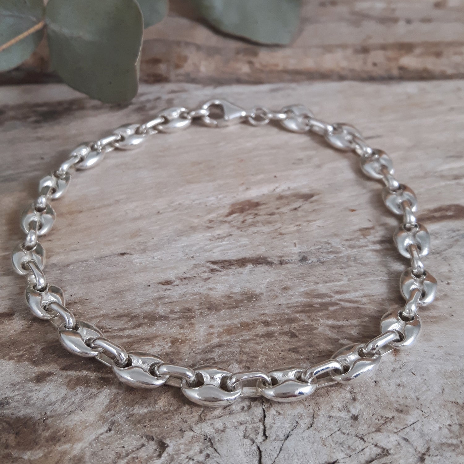 Mini Liberica Coffee Bean Polished Sterling Silver Bracelet