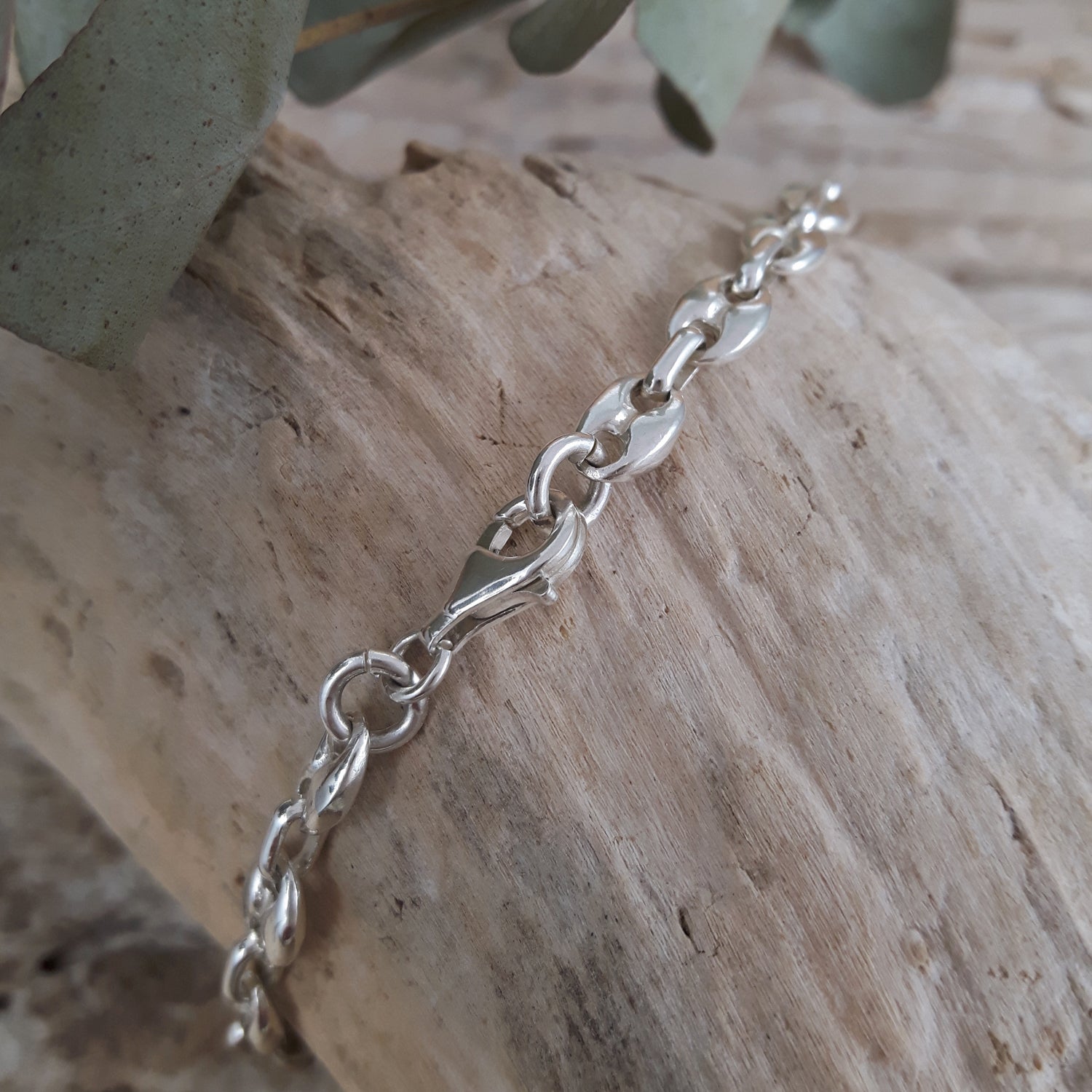 Mini Liberica Coffee Bean Polished Sterling Silver Bracelet